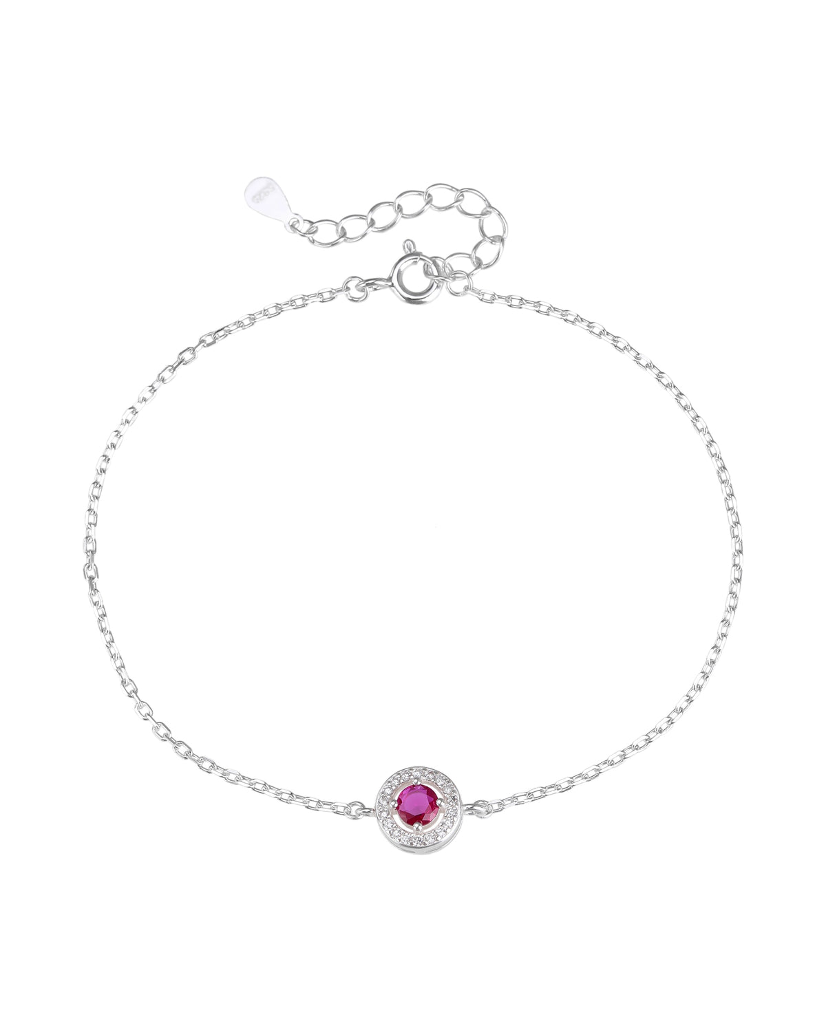 Pulsera sencilla de círculo halo y circonia redonda 17+3cm en plateado