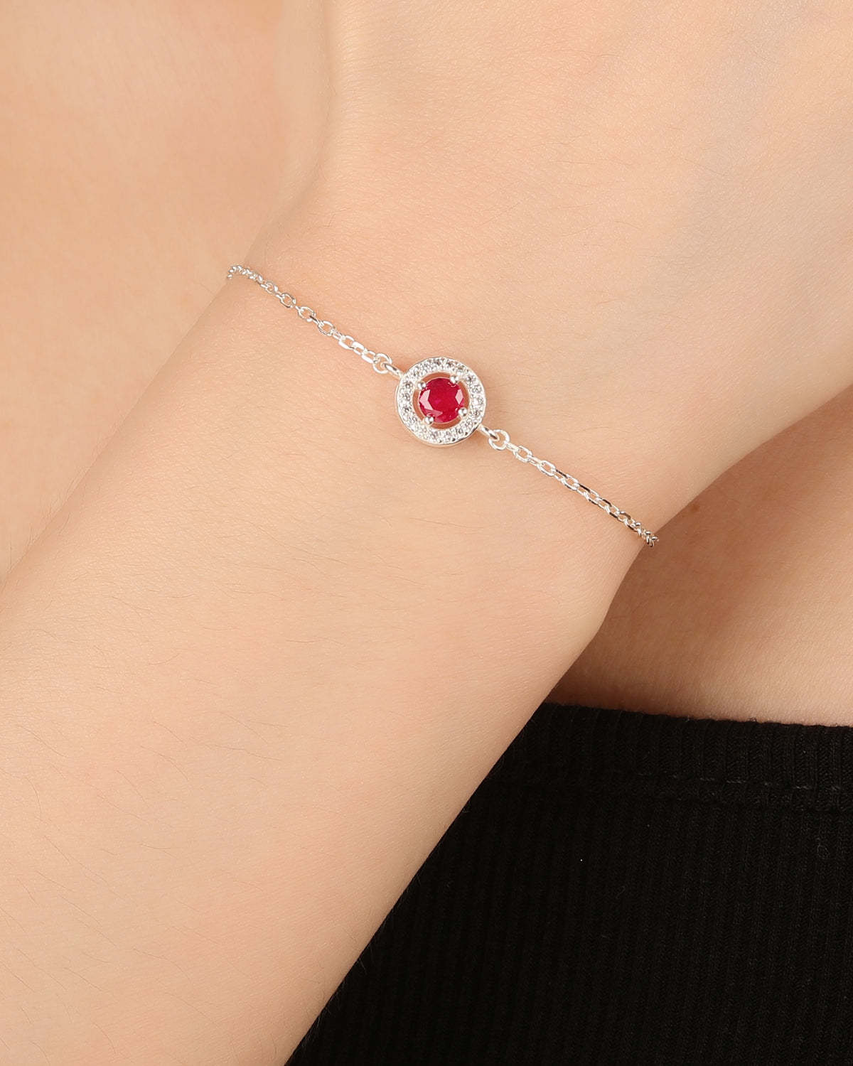 Pulsera sencilla de círculo halo y circonia redonda 17+3cm en plateado