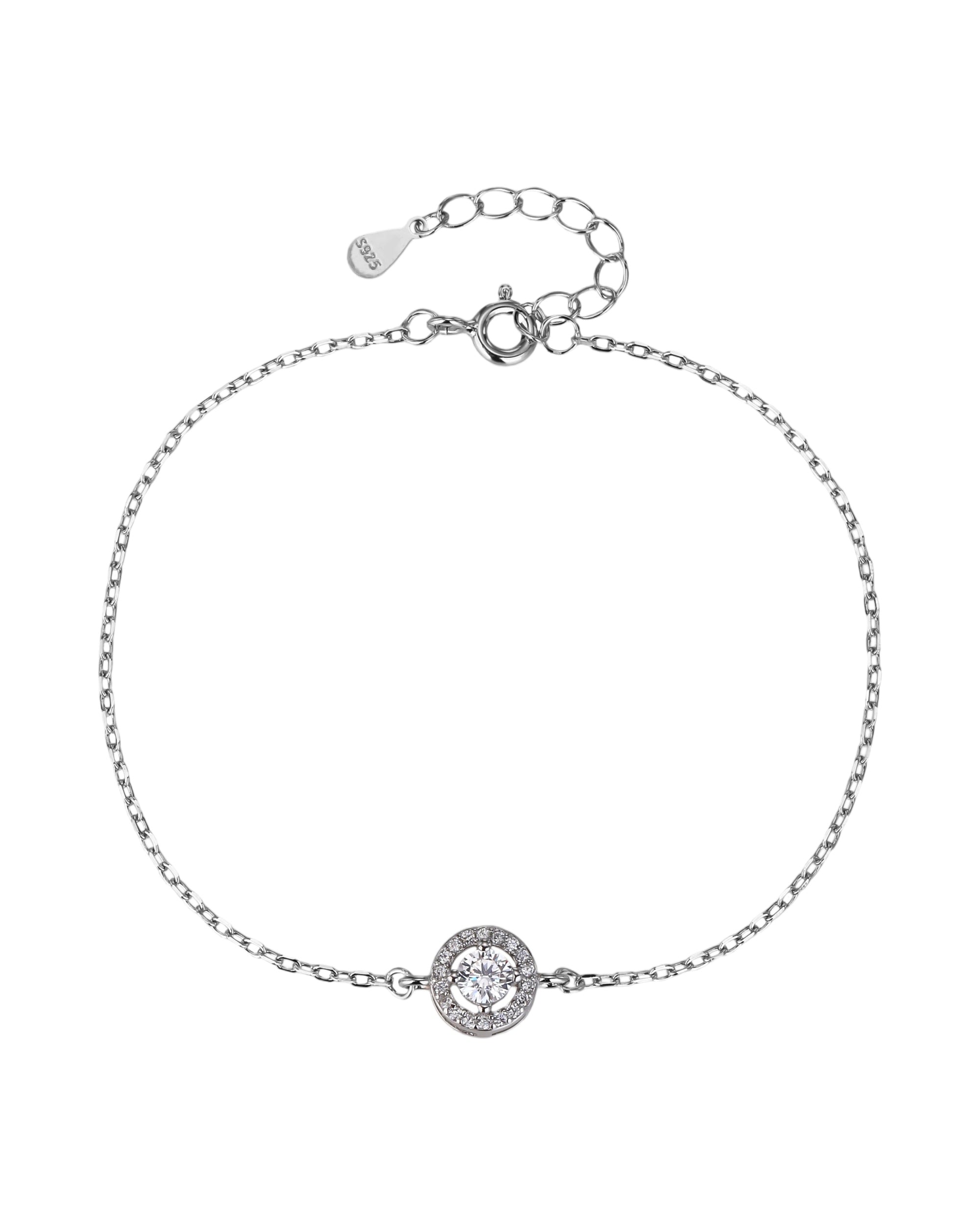 Pulsera sencilla de circulo halo y circonia redonda blanca 17+3cm en rodizado