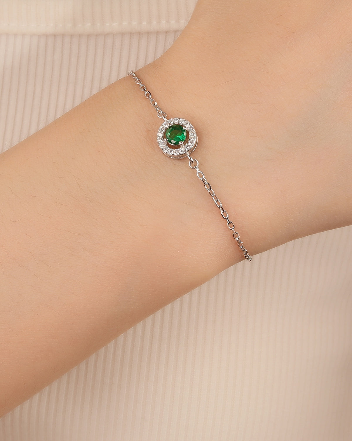 Pulsera sencilla de círculo halo y circonia redonda 17+3cm en rodizado