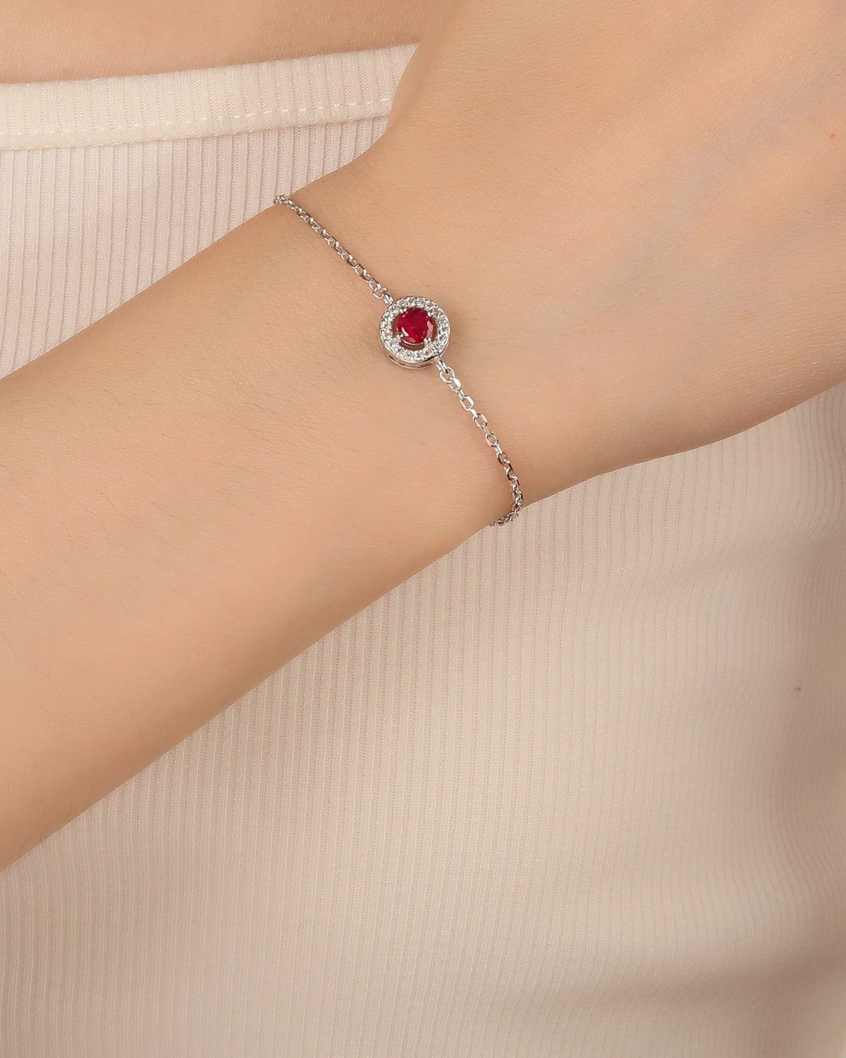 Pulsera sencilla de círculo halo y circonia redonda 17+3cm en rodizado