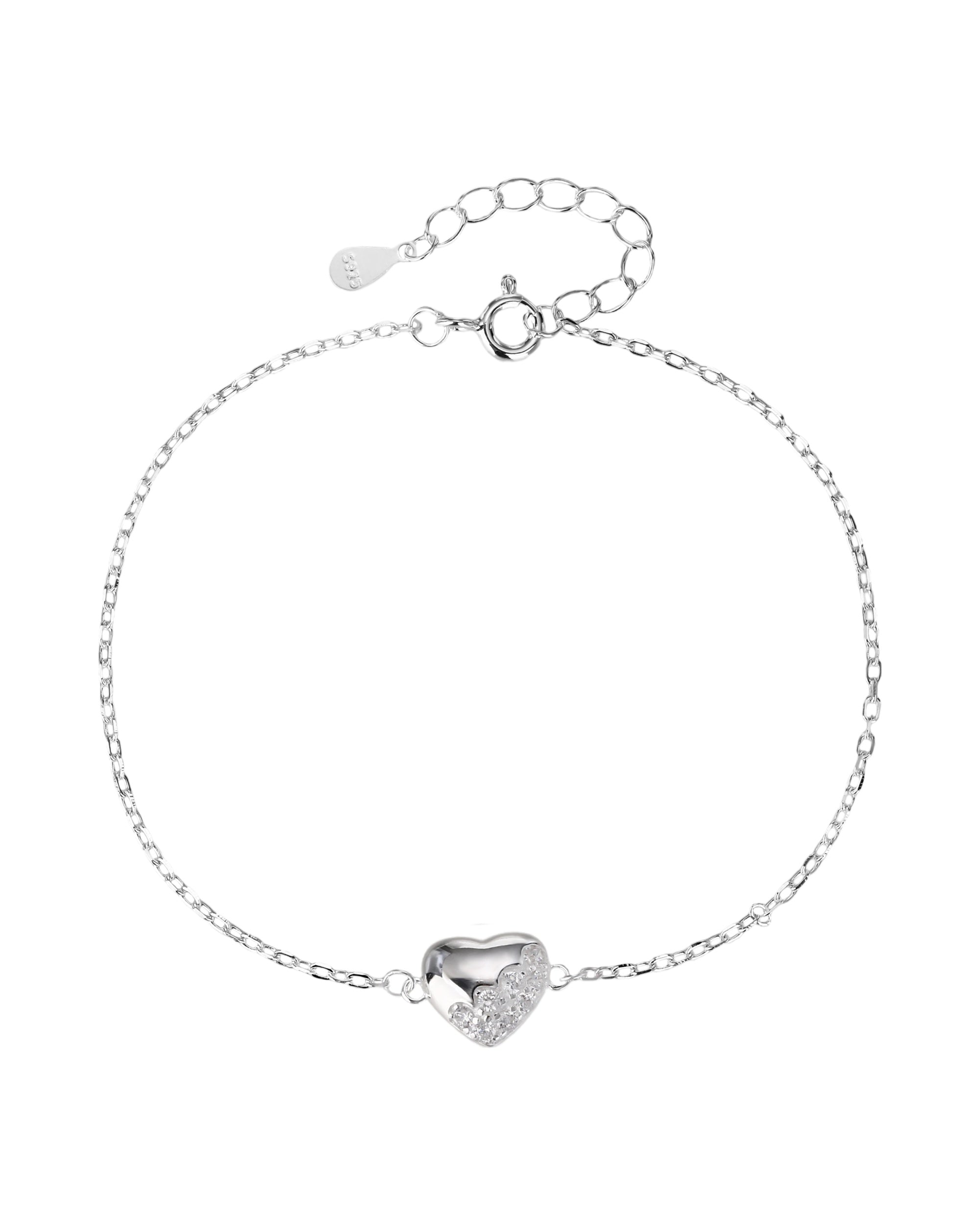 Pulsera sencilla de corazon con circonia blanca 17+3cm en plateado
