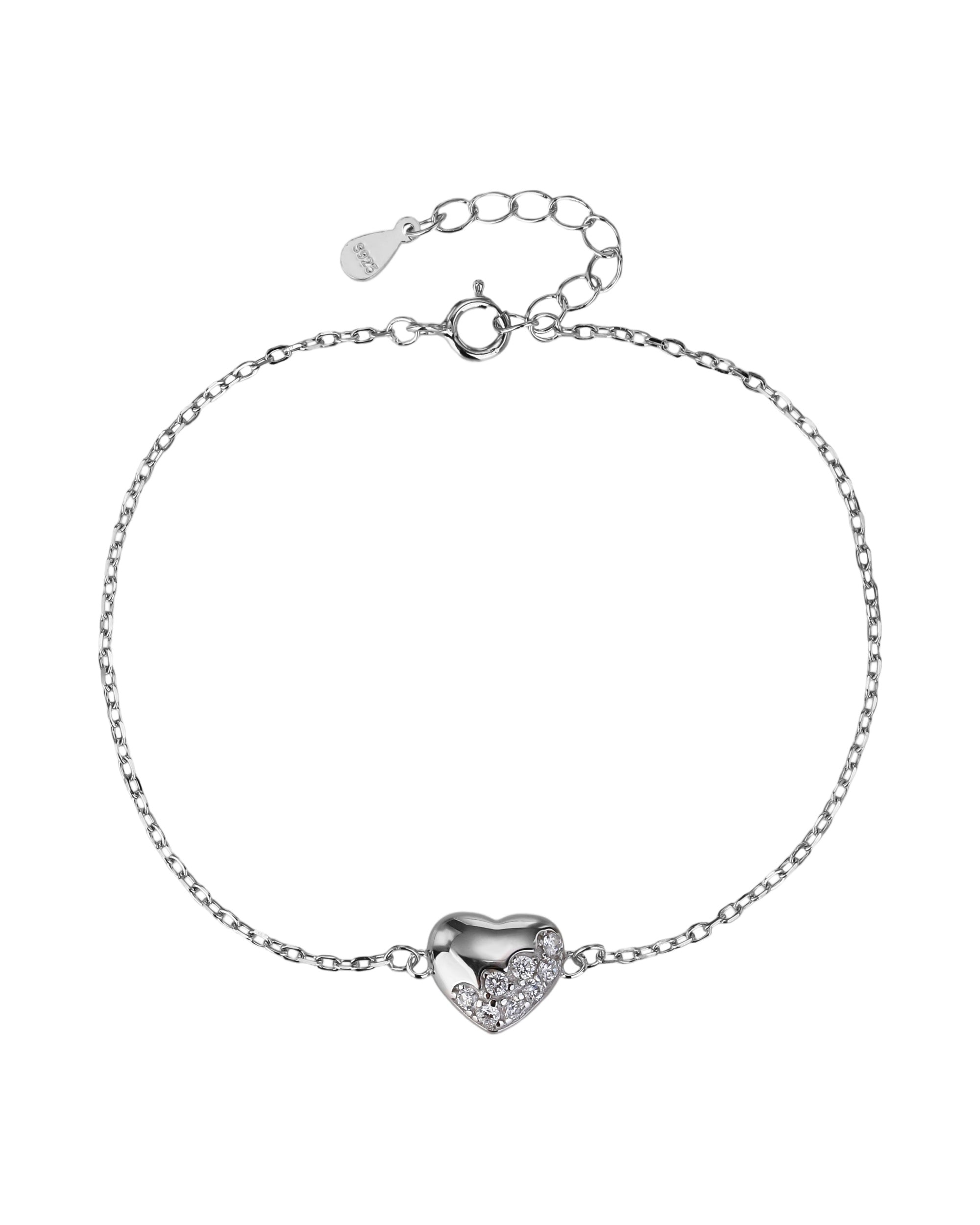 Pulsera sencilla de corazon con circonia blanca 17+3cm en rodizado
