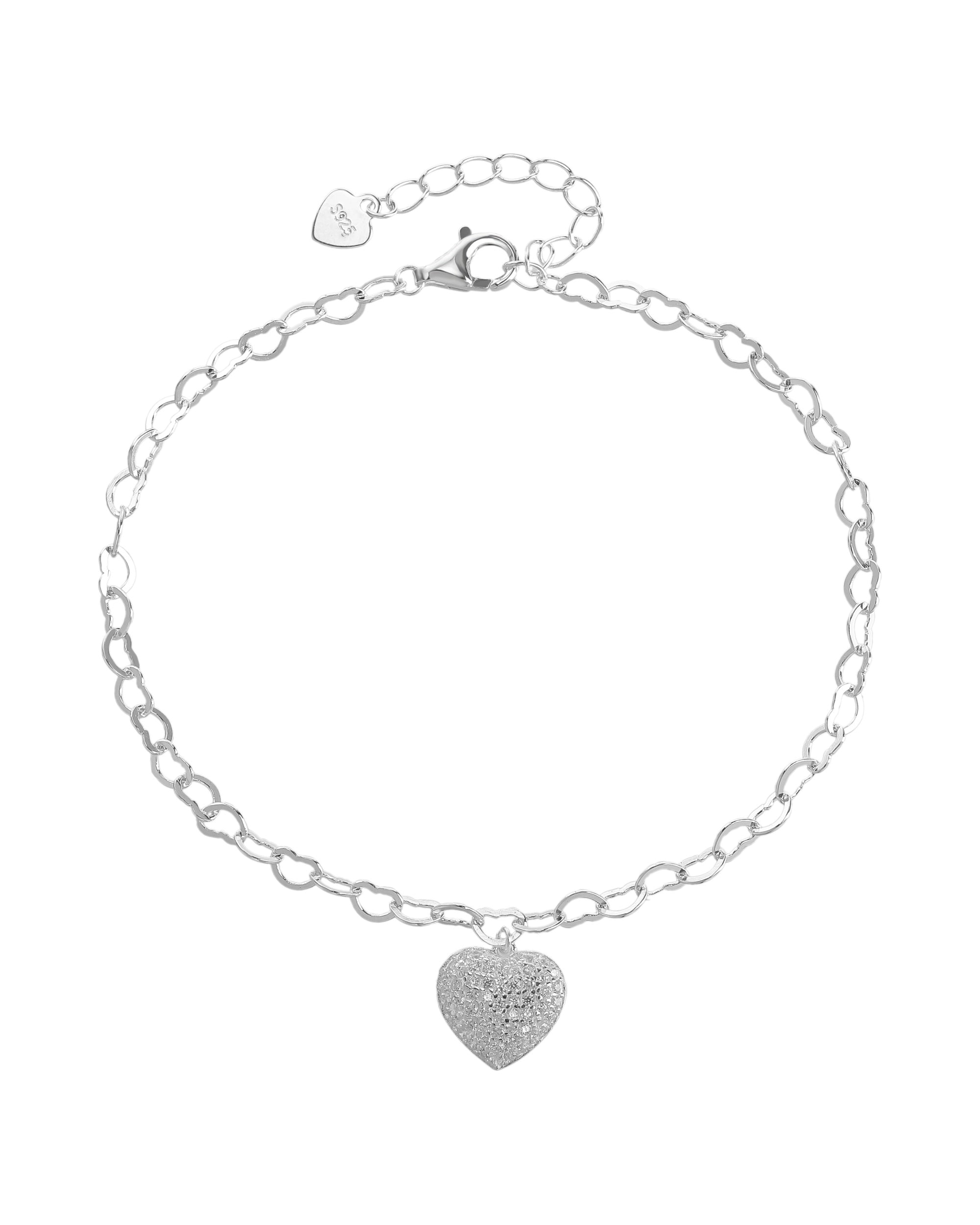 Pulsera sencilla de corazon con circonia blanca 17+3cm en plateado