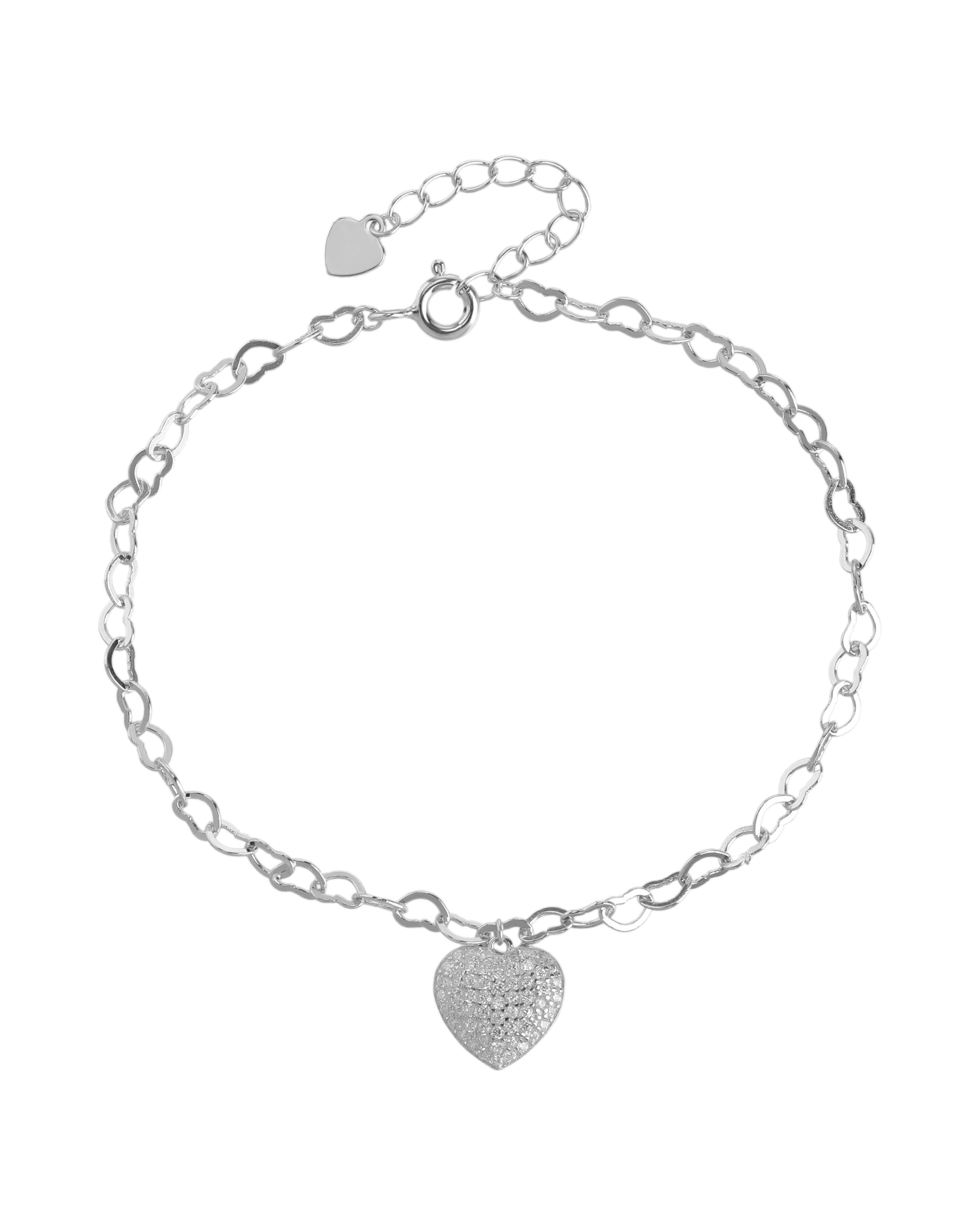 Pulsera sencilla de corazon con circonia blanca 17+3cm en rodizado