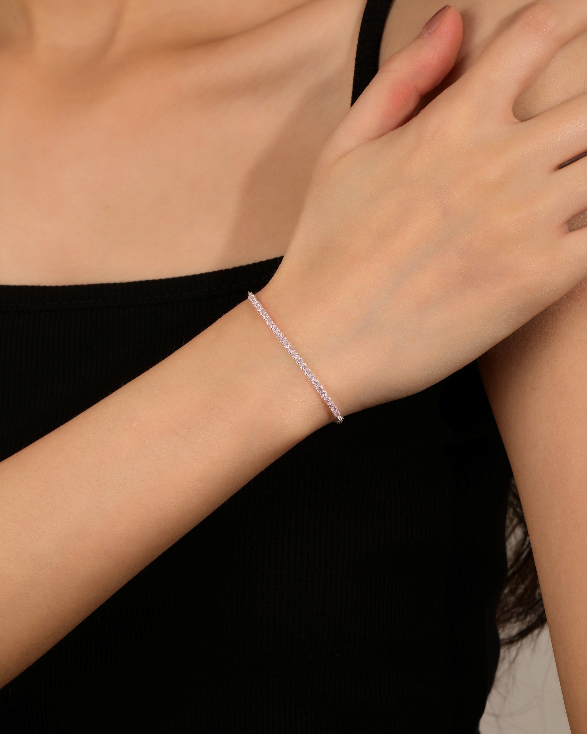 Pulsera tenis ajustable con circonia redonda 17+3cm en plateado