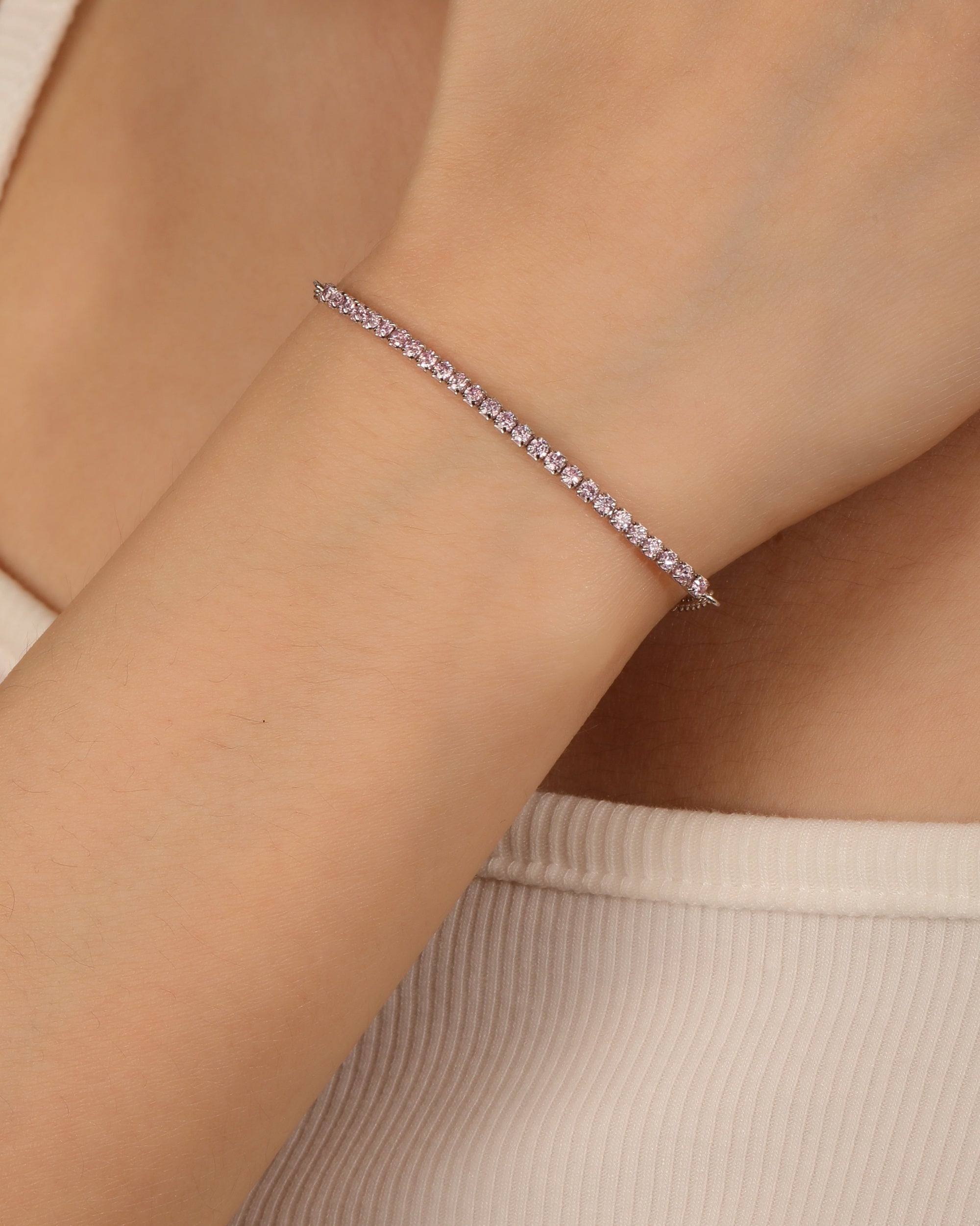 Pulsera tenis ajustable con circonia redonda 17+3cm en rodizado