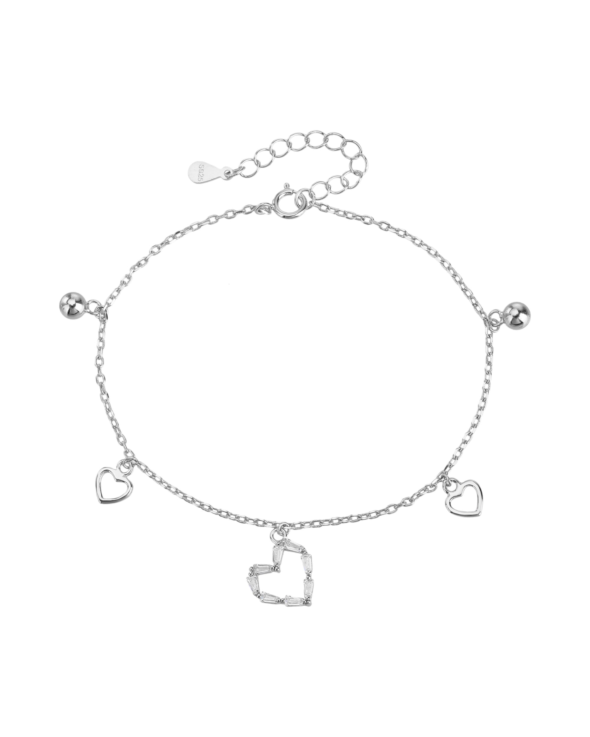 Pulsera sencilla de corazones con circonia blanca 17+3cm en rodizado