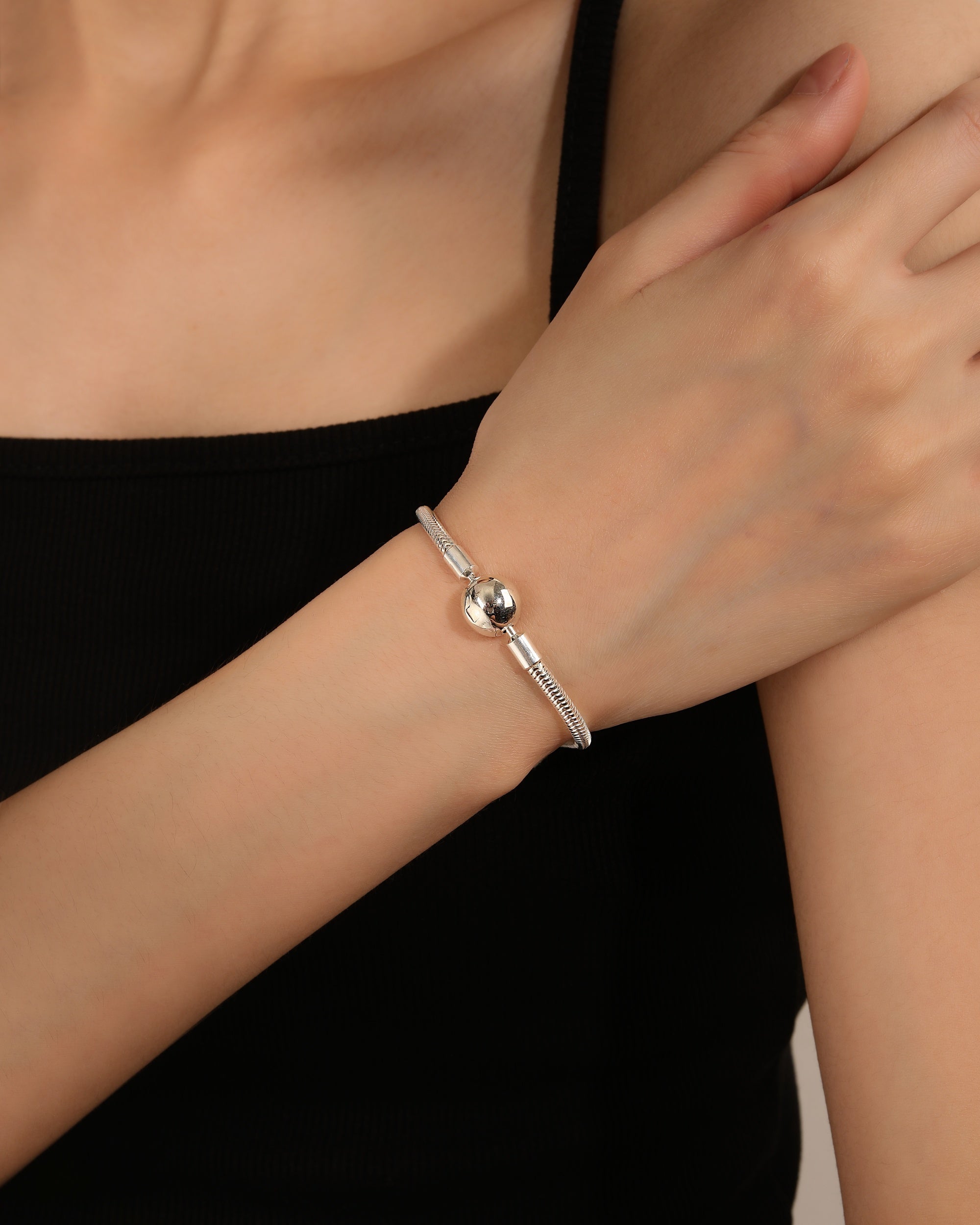 Pulsera para charms de bola 19cm en plateado