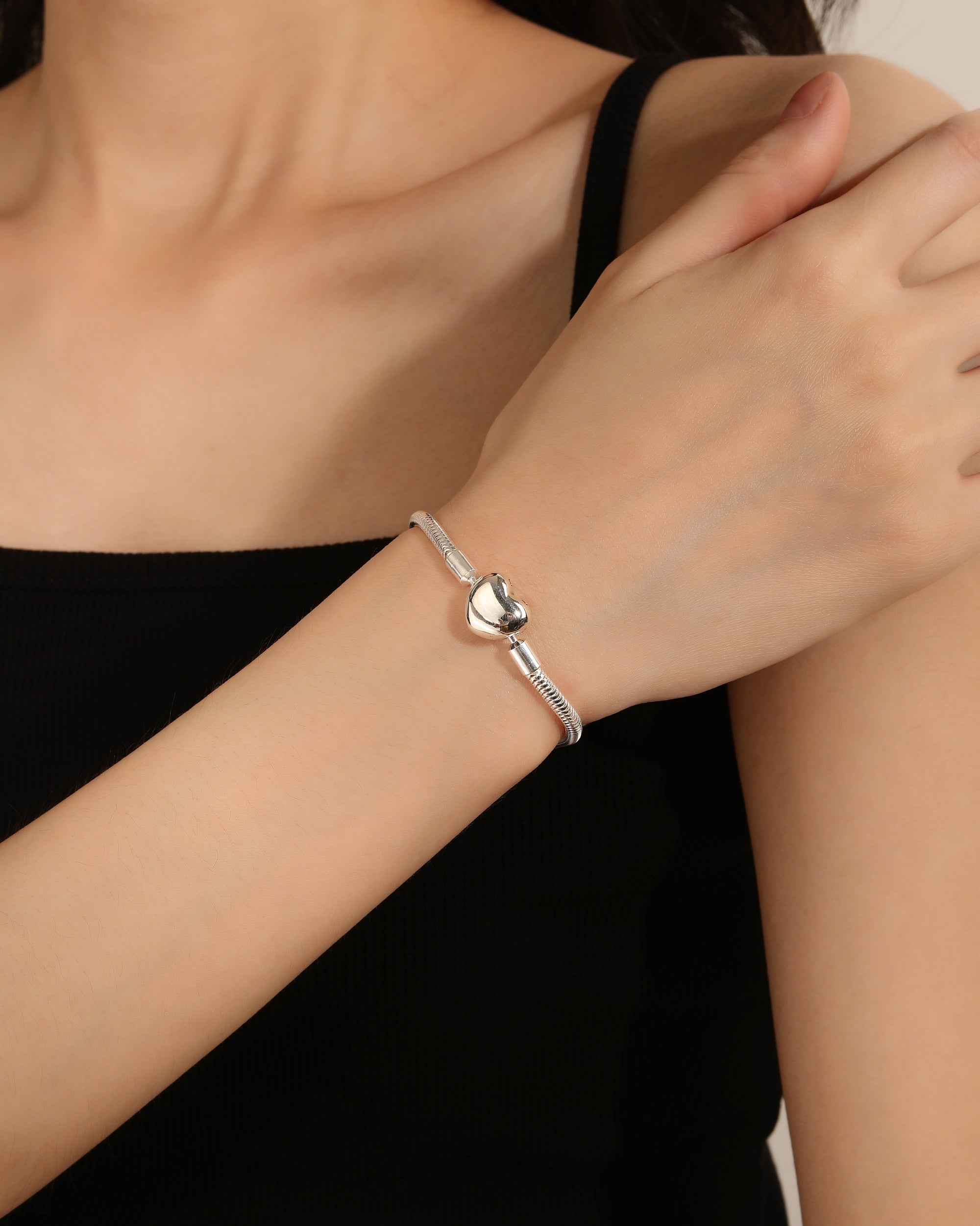 Pulsera para charms de corazon 19cm en plateado