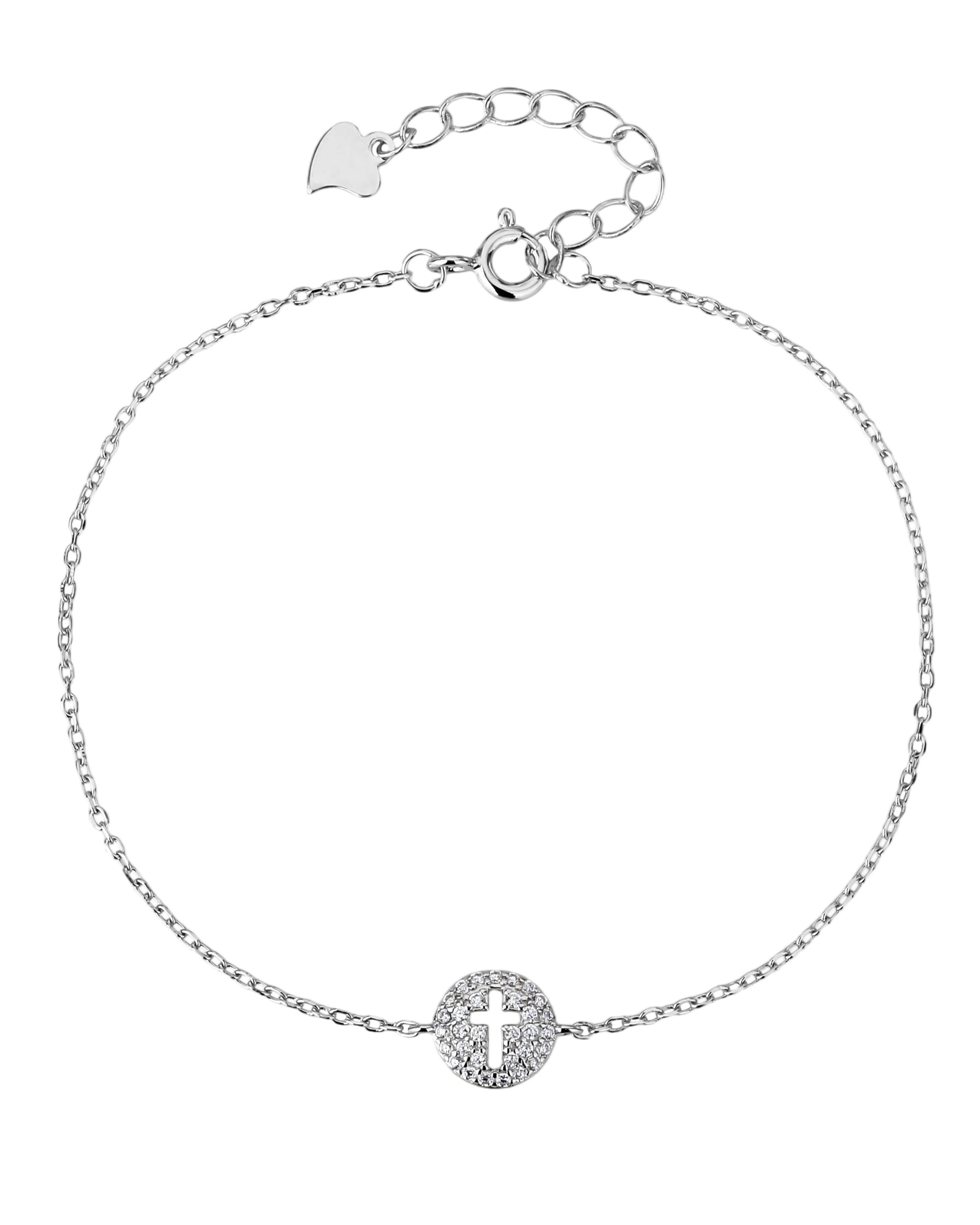 Pulsera sencilla de Cruz con circonia blanca 17+3cm en rodizado
