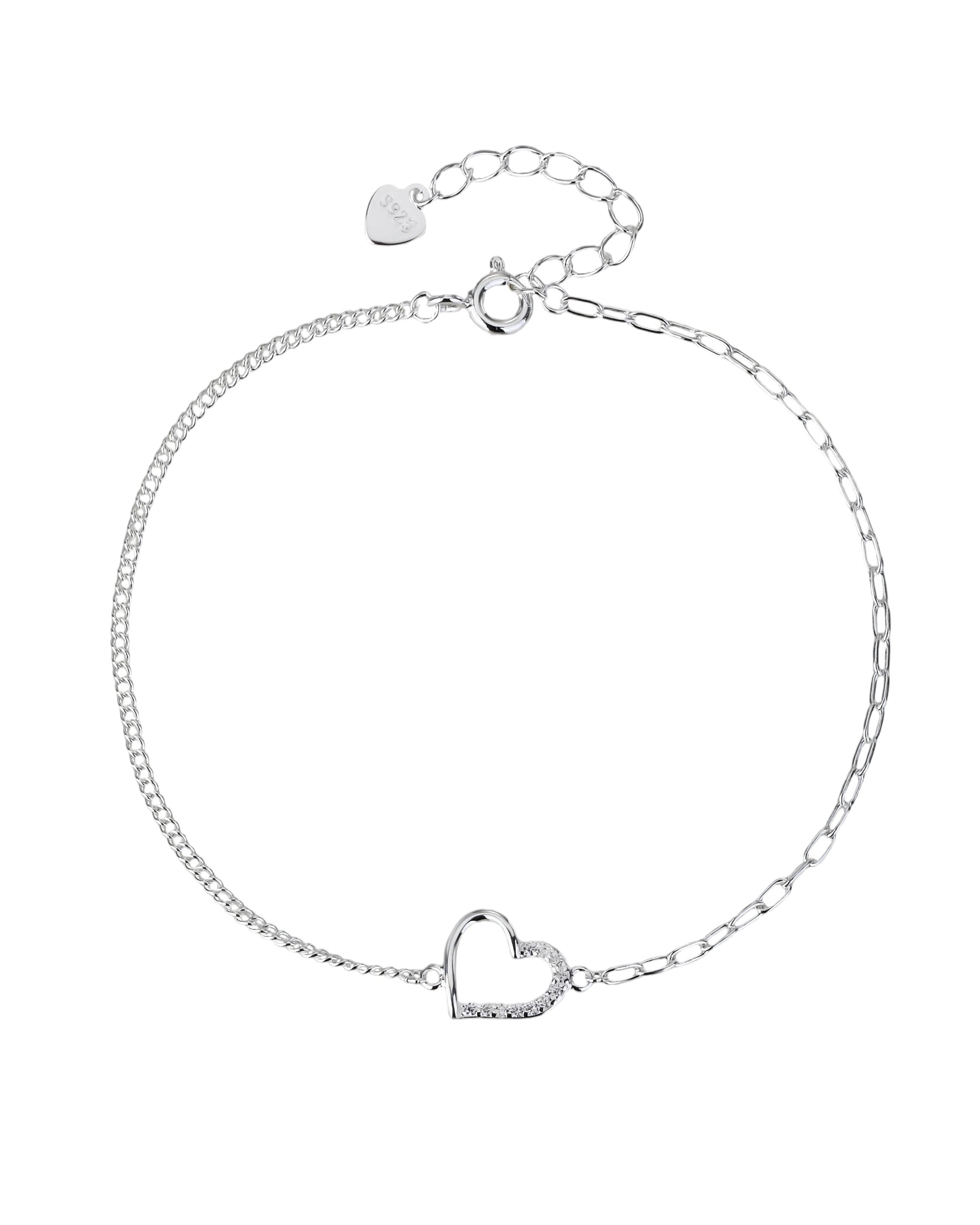 Pulsera sencilla de corazon con circonia blanca 17+3cm en plateado