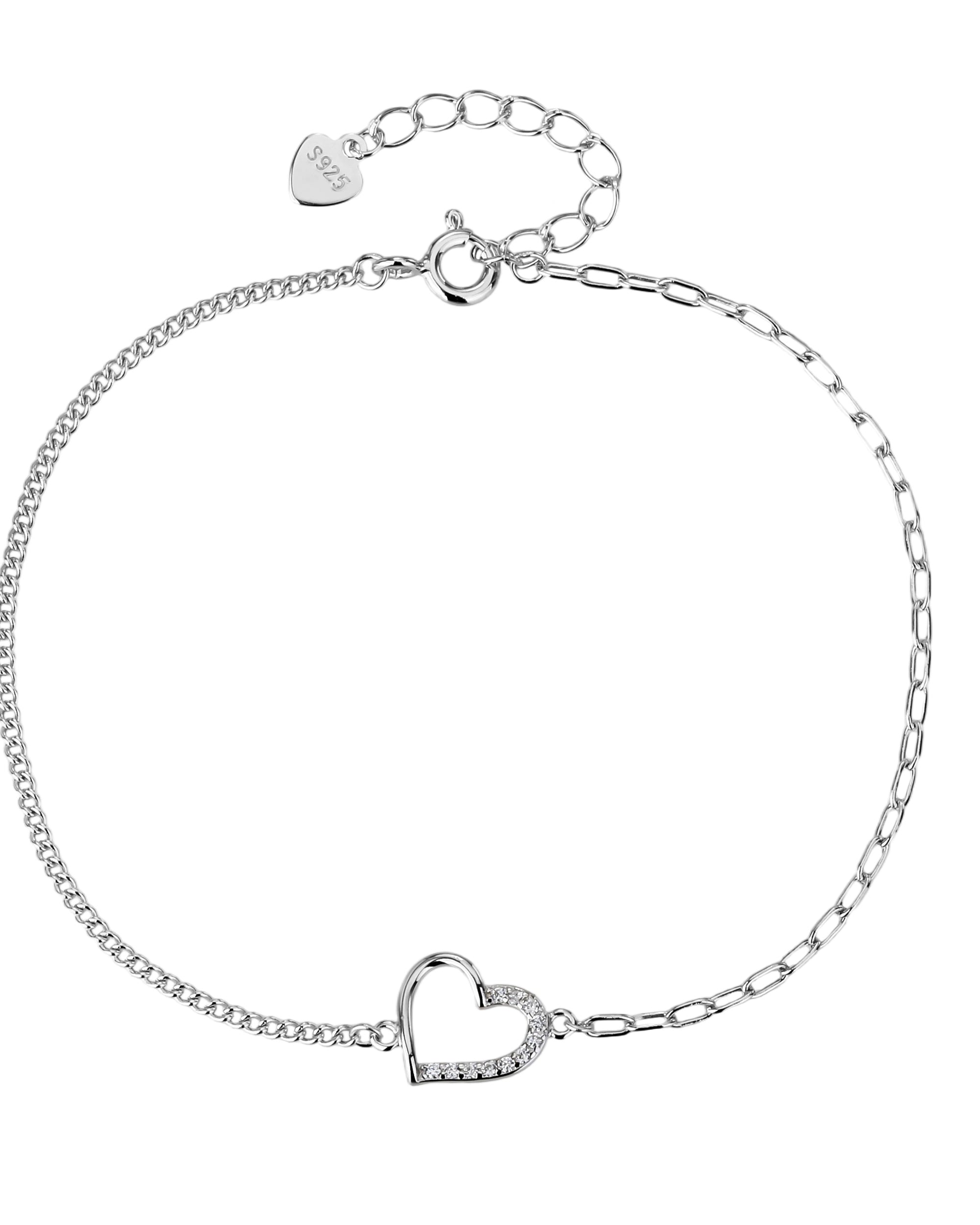 Pulsera sencilla de corazon con circonia blanca 17+3cm en rodizado