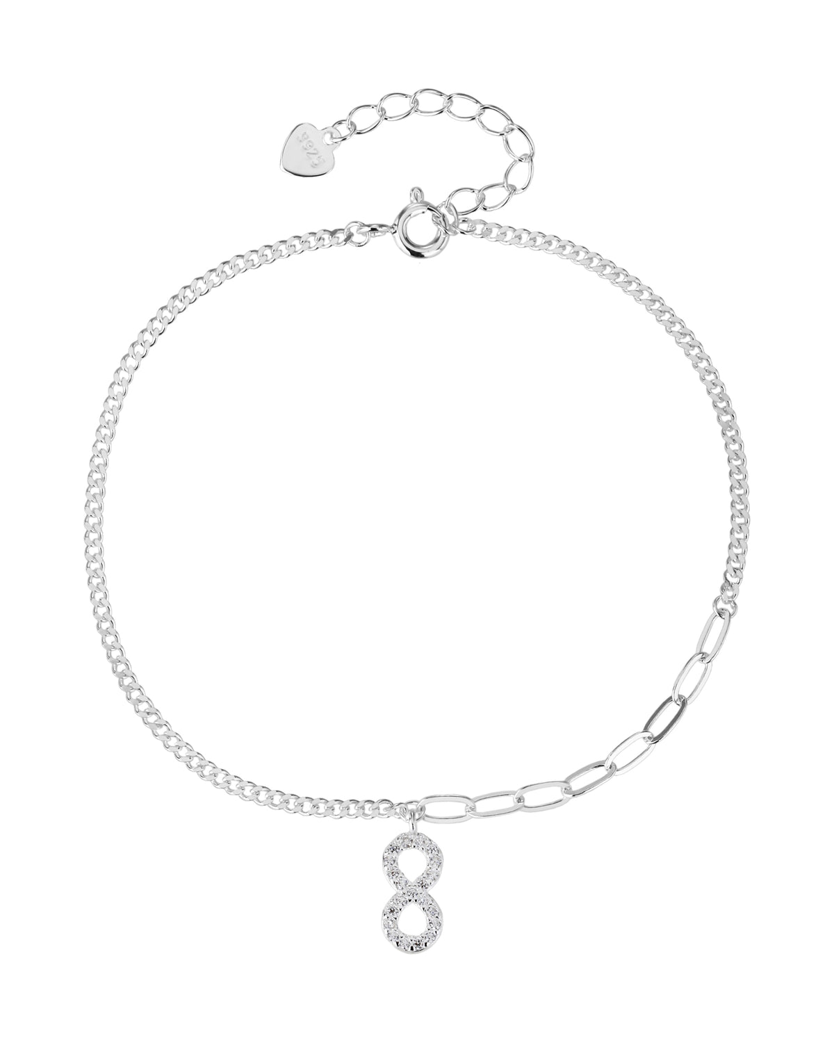 Pulsera de infinito con circonia 17+3cm en plateado