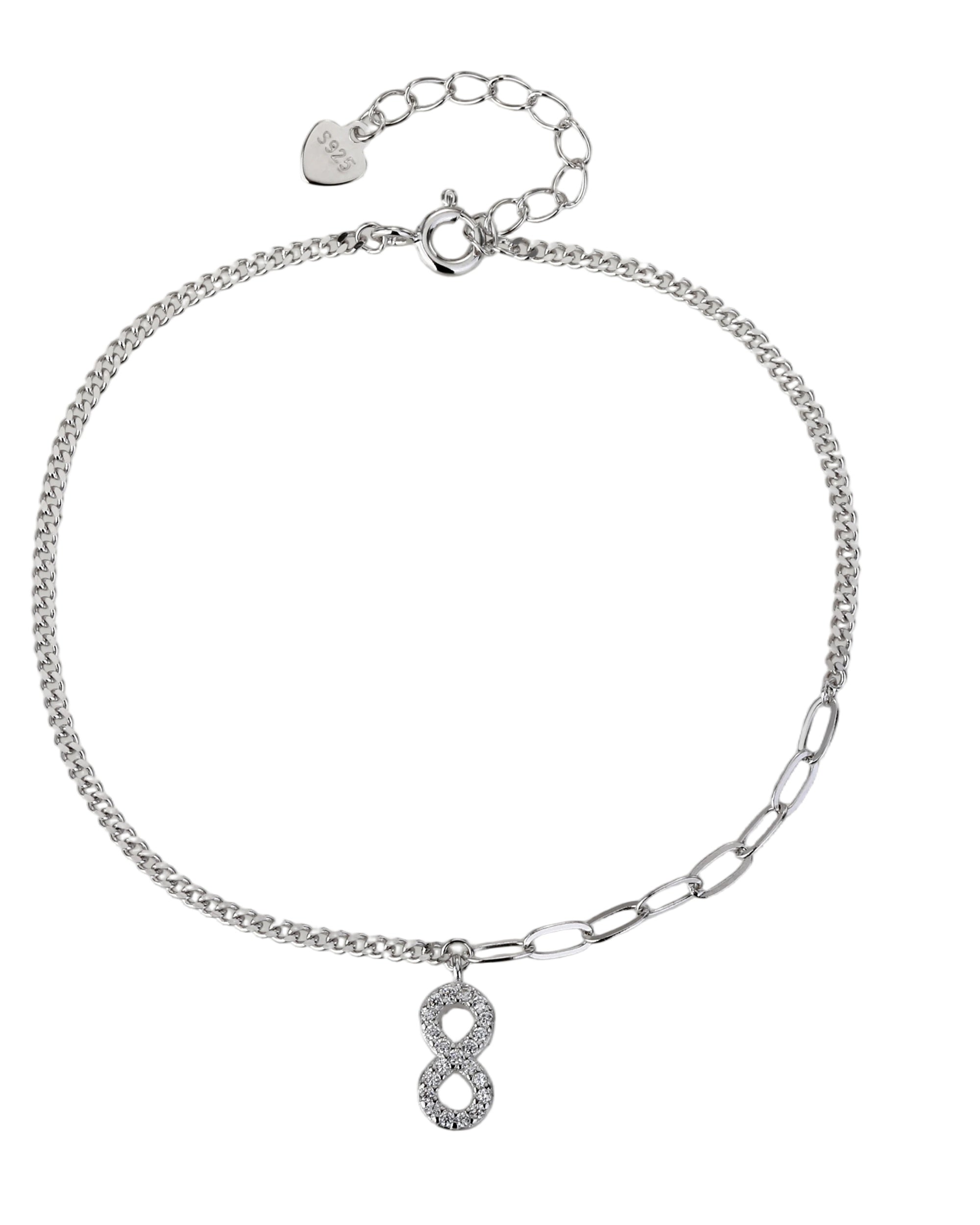 Pulsera sencilla de infinito con circonia blanca 17+3cm en rodizado
