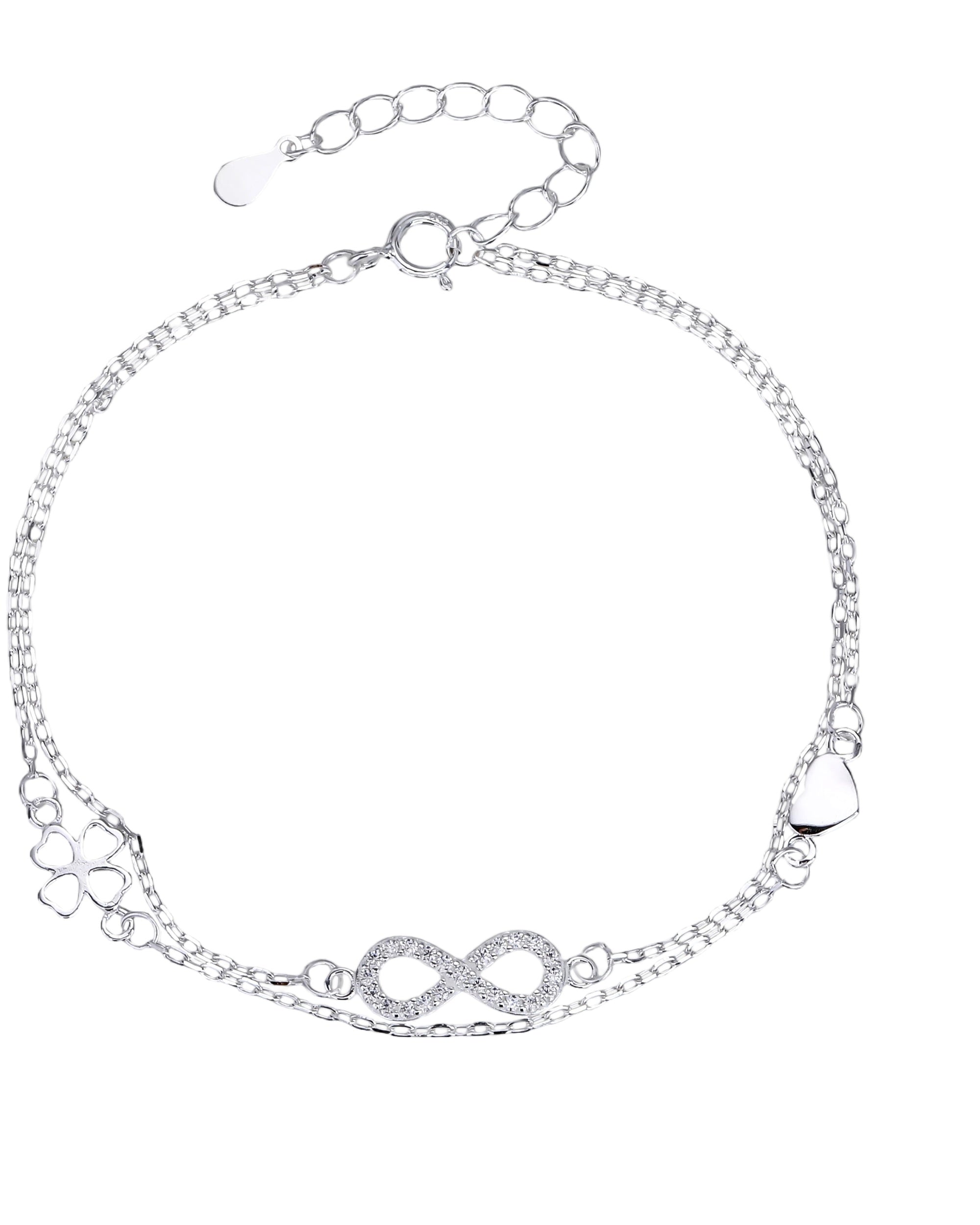 Pulsera doble de infinito con circonia blanca 17+3cm en plateado