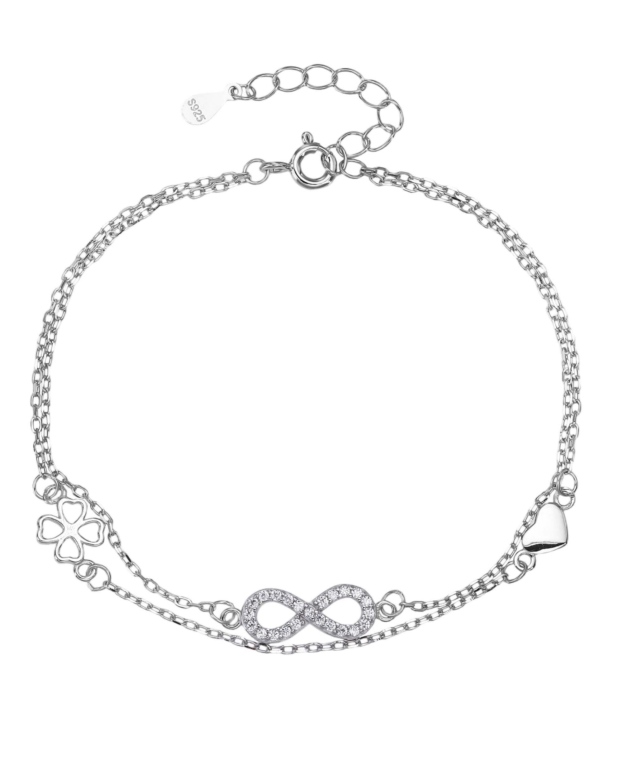 Pulsera doble de infinito con circonia blanca 17+3cm en rodizado