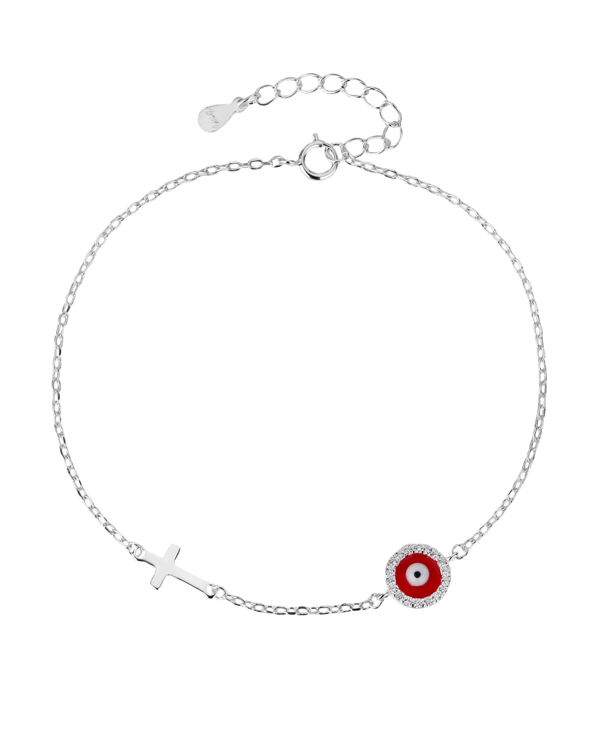 Pulsera sencilla con ojitos rojo 17+3cm en plateado