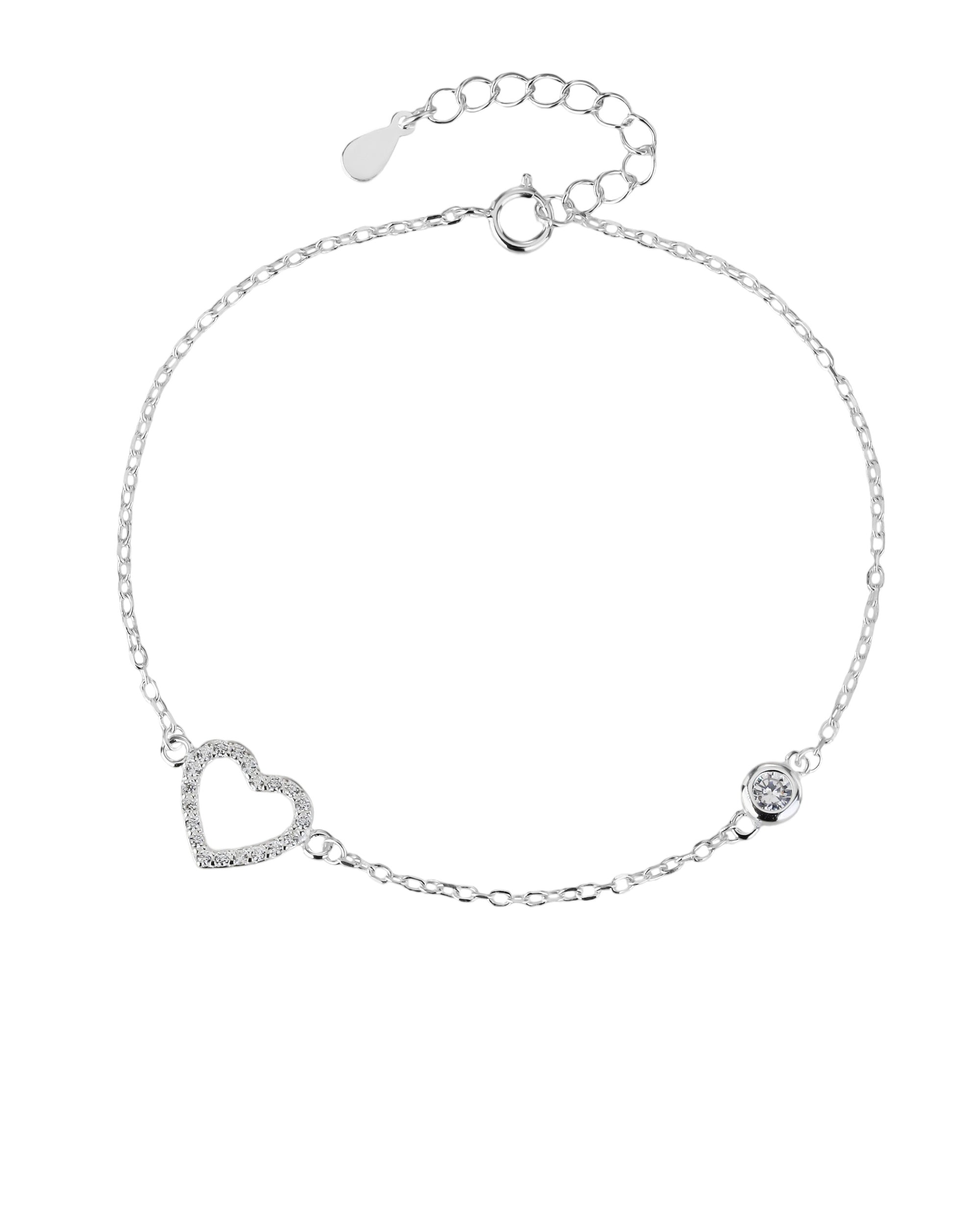 Pulsera sencilla de corazon con circonia blanca 17+3cm en plateado