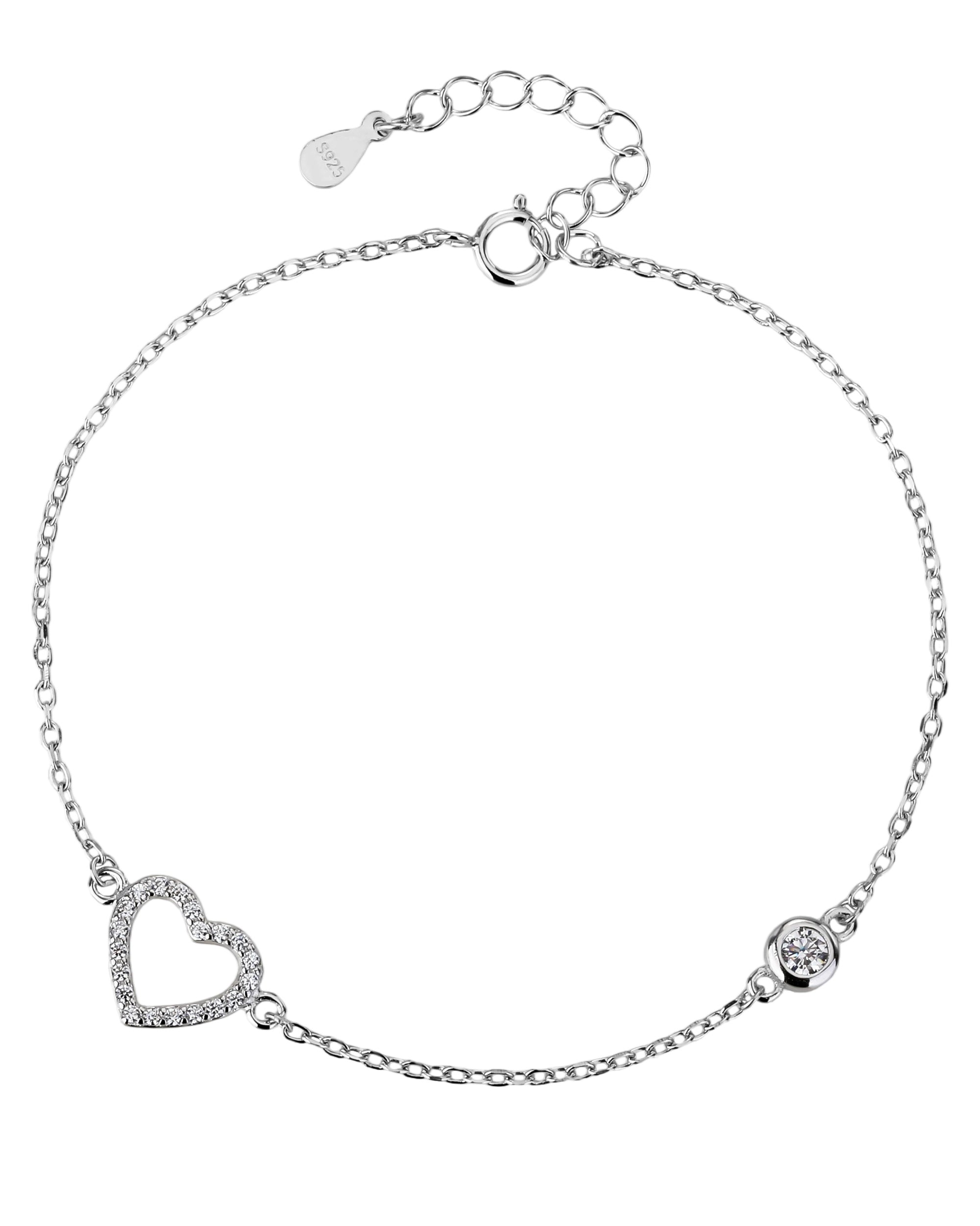 Pulsera sencilla de corazon con circonia blanca 17+3cm en rodizado