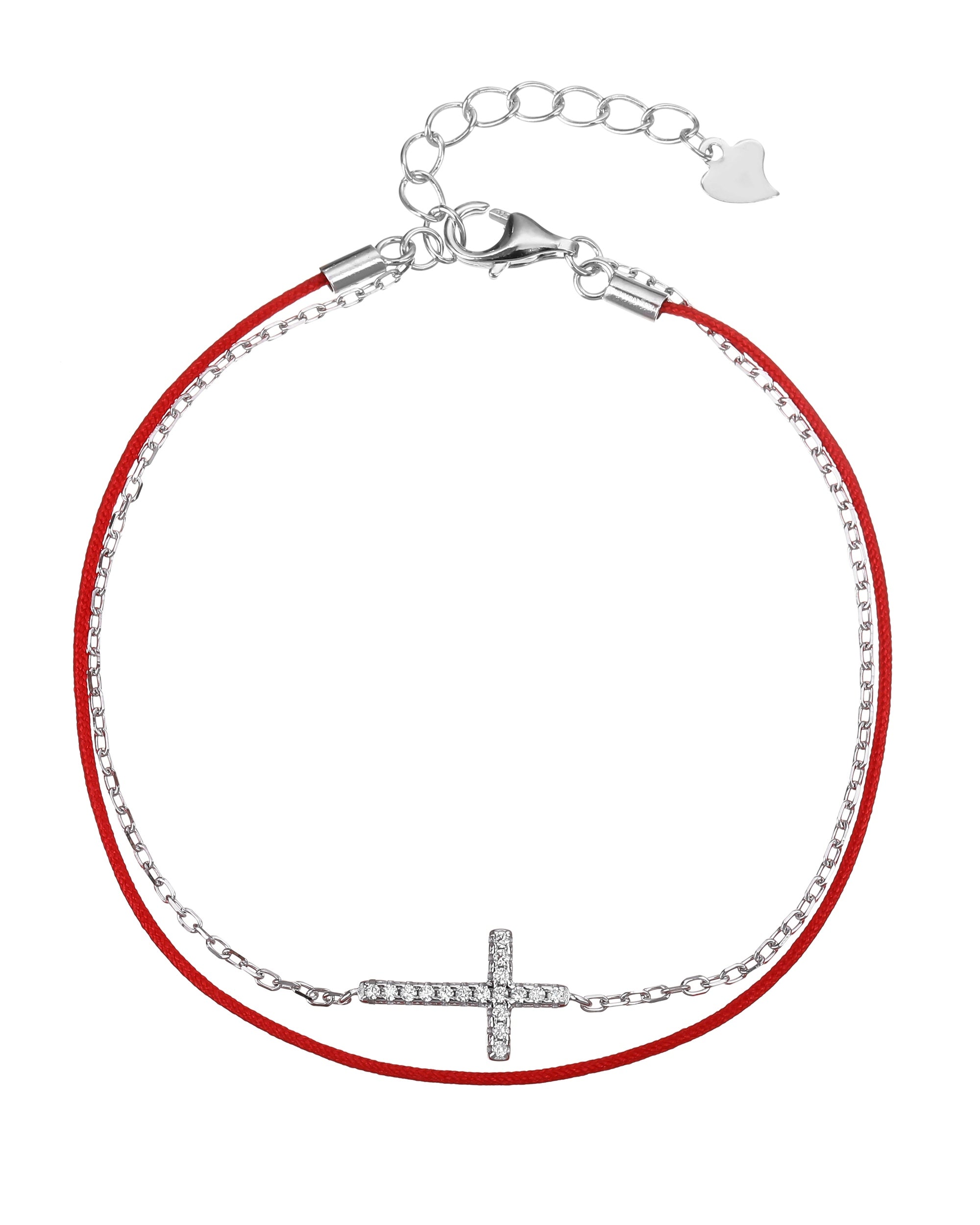 Pulsera doble sencilla y de hilo rojo con Cruz 17+3cm en rodizado