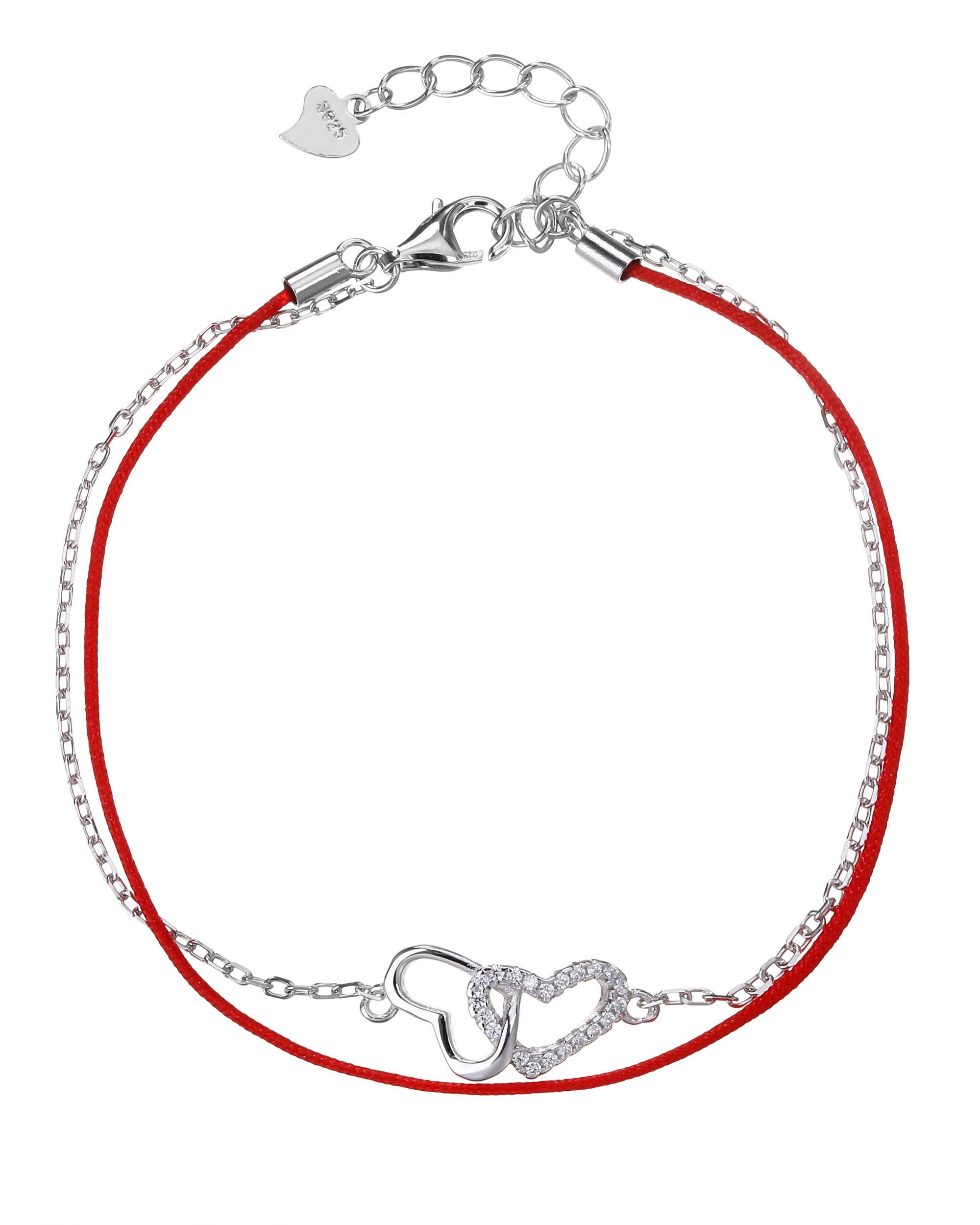 Pulsera doble sencilla y de hilo rojo con corazones 17+3cm en rodizado