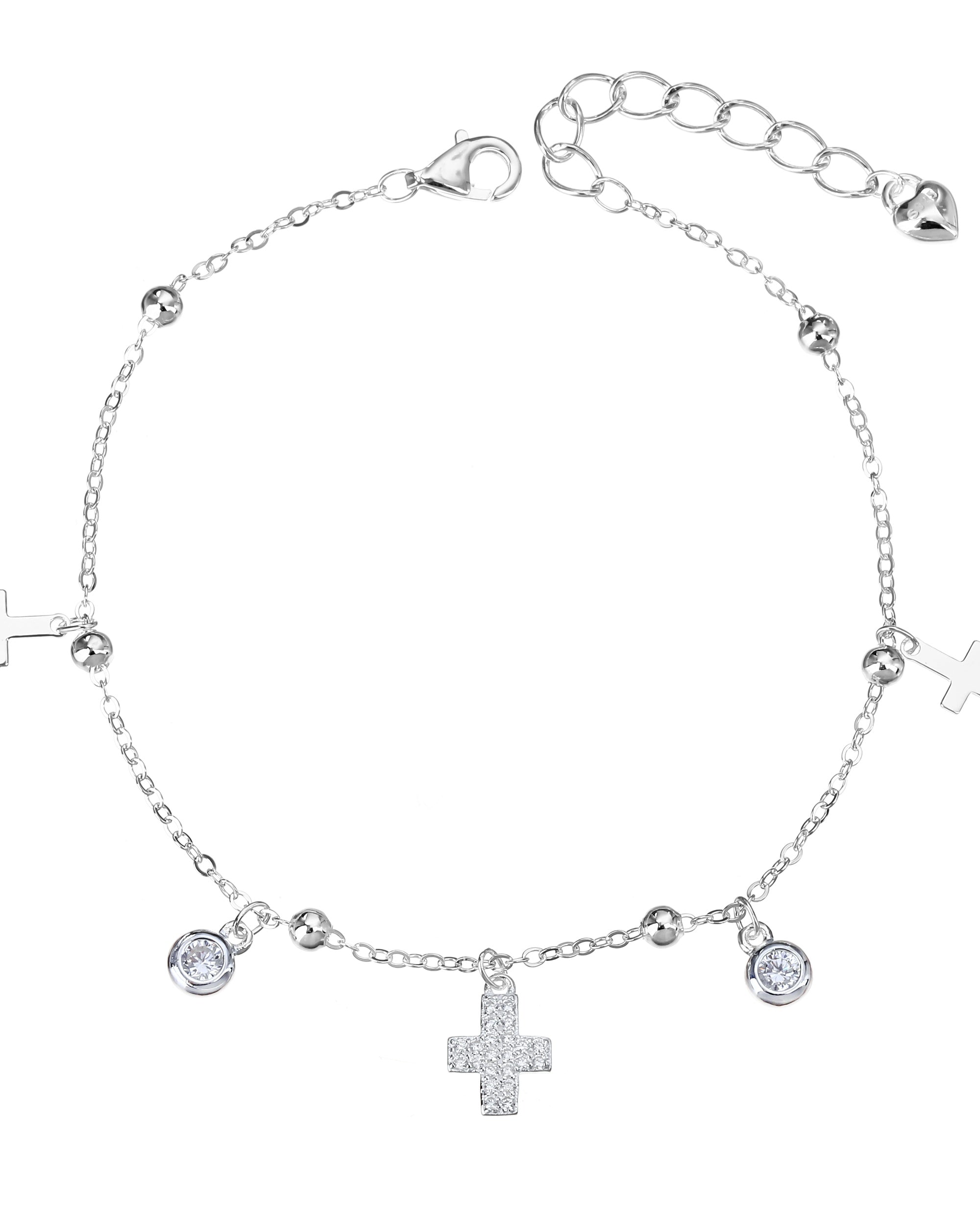 Pulsera de cruces con circonia blanca 17+3cm en plateado