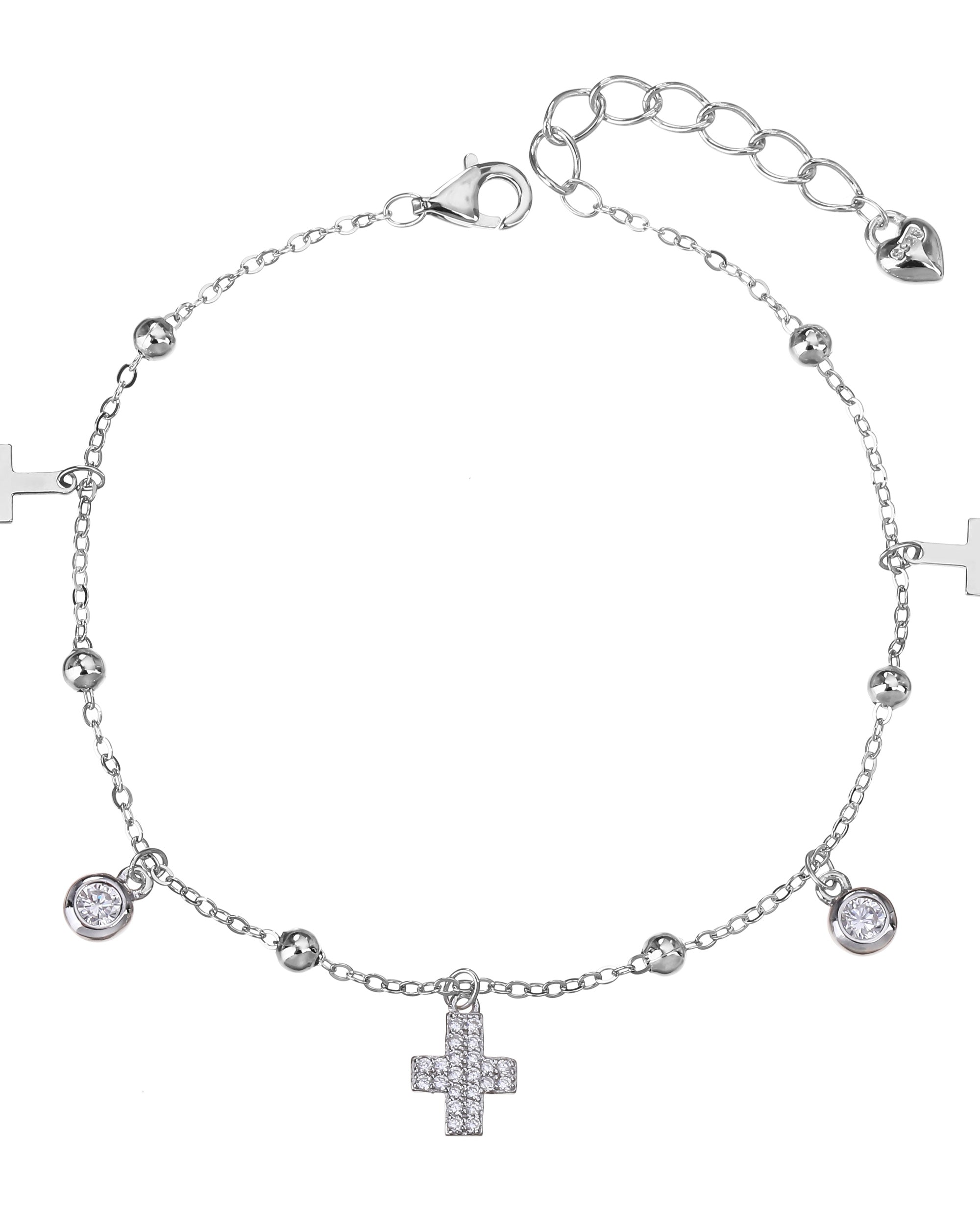 Pulsera de cruces con circonia blanca 17+3cm en rodizado