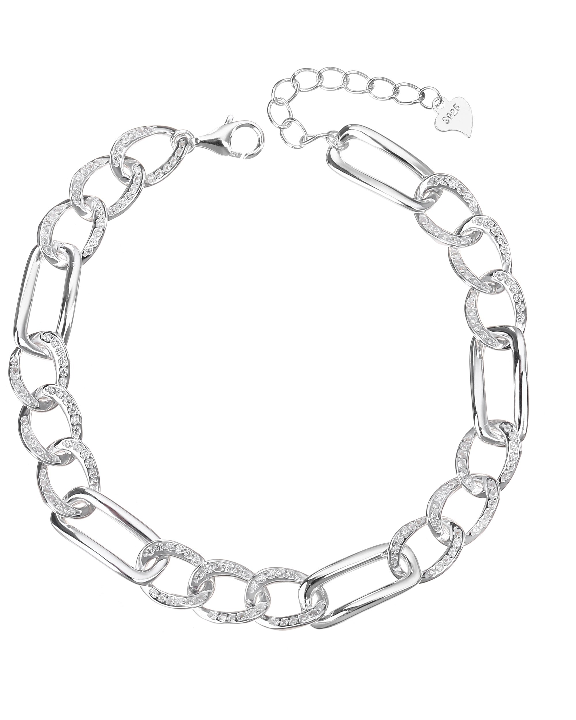 Pulsera barbada 3x1 con circonia blanca 17+3cm en plateado