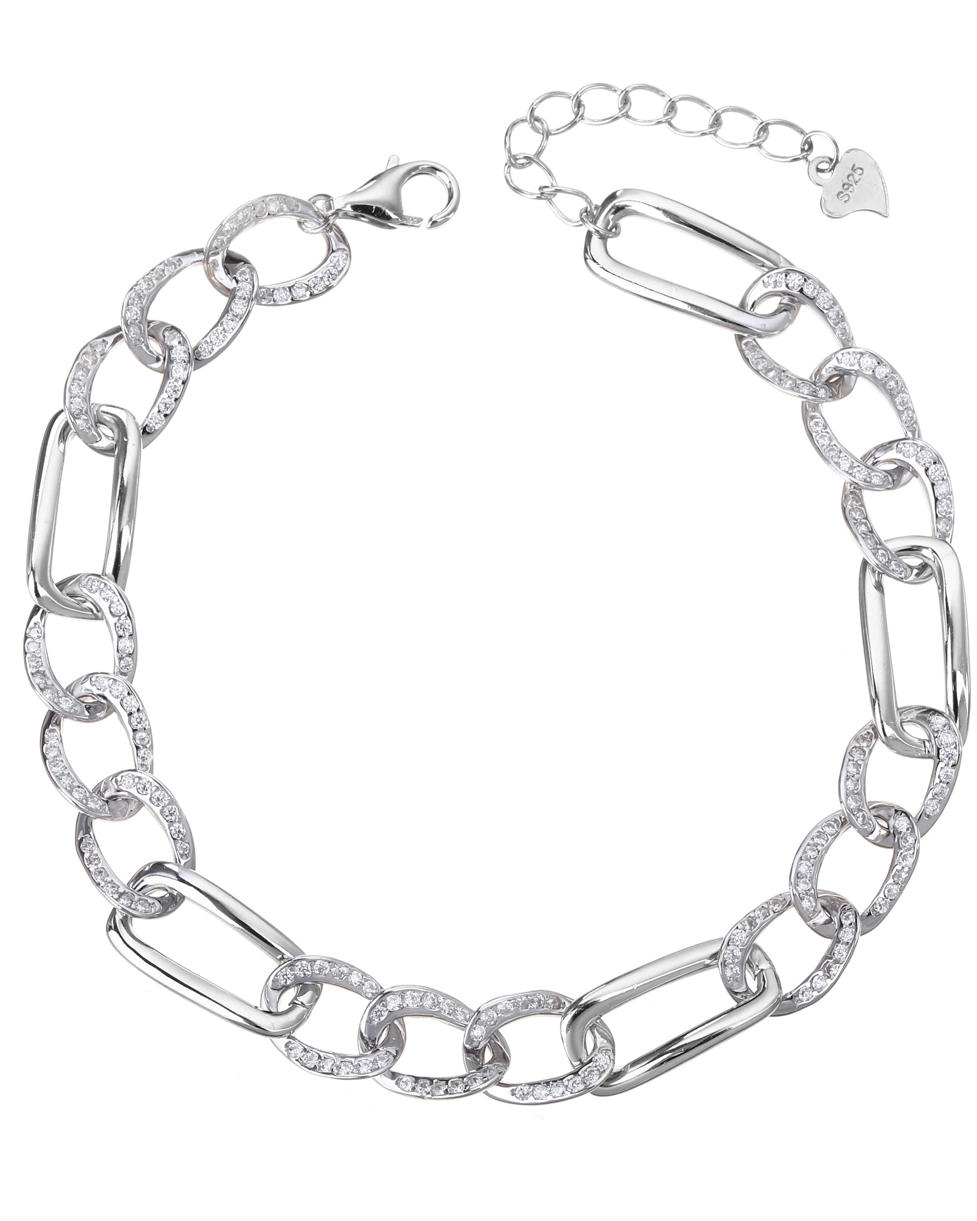 Pulsera barbada 3x1 con circonia blanca 17+3cm en rodizado