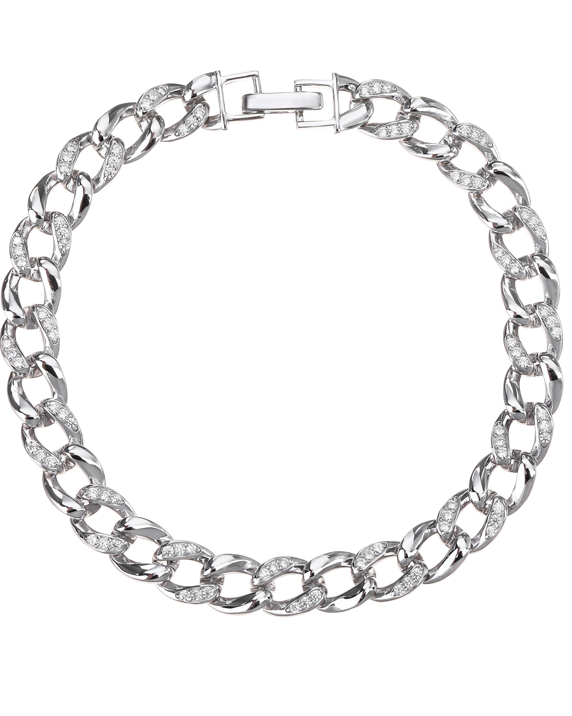 Pulsera barbada 1x1 con circonia blanca 17+3cm en rodizado