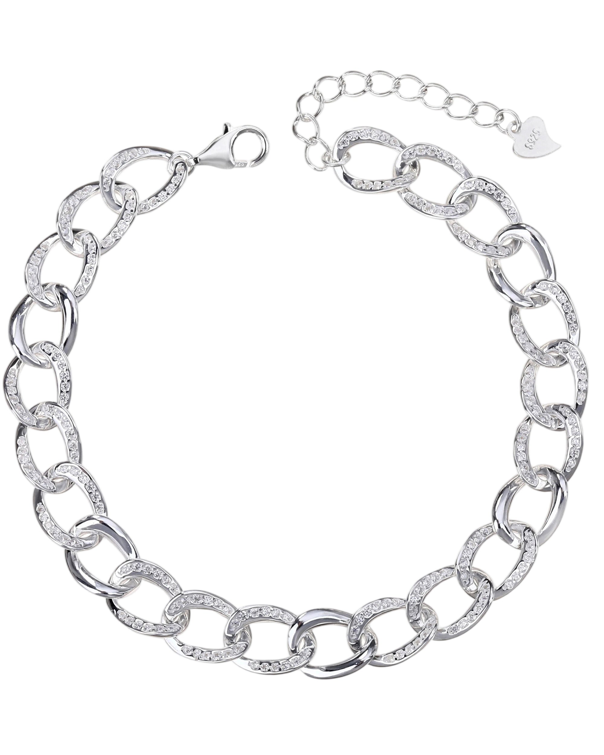 Pulsera barbada 1x1 con circonia blanca 17+3cm en plateado