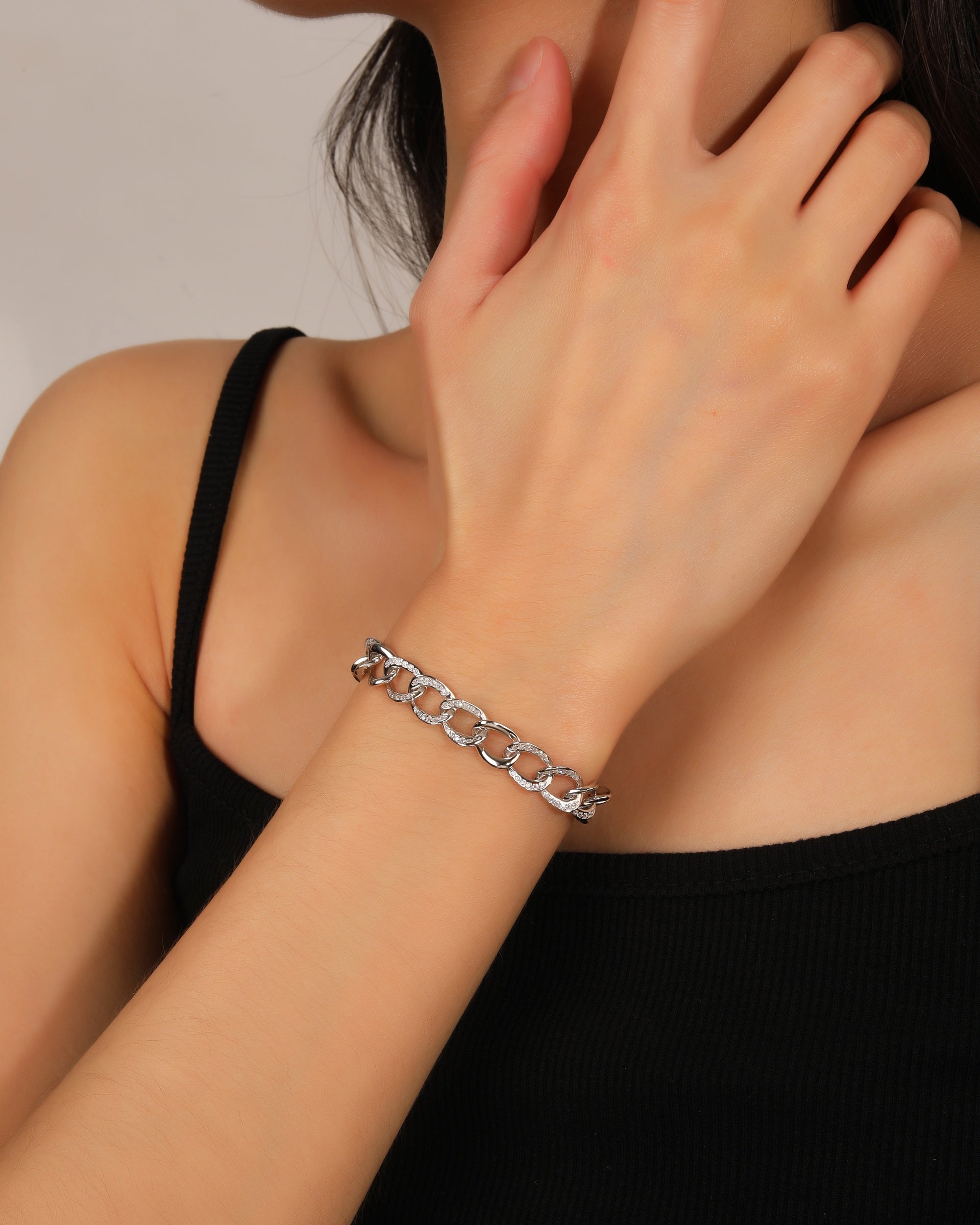 Pulsera barbada 1x1 con circonia blanca 17+3cm en rodizado