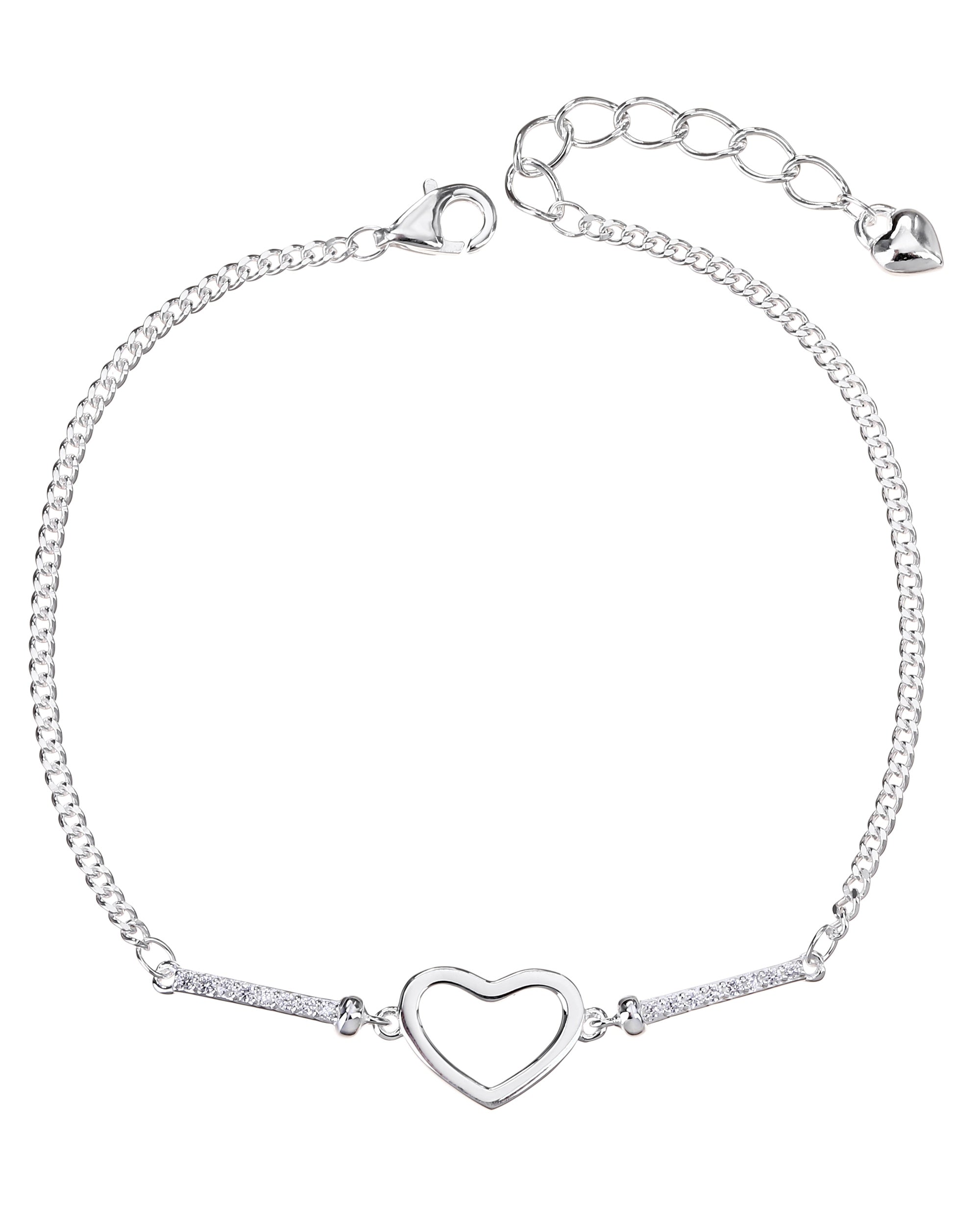 Pulsera sencilla de corazon con circonia blanca 17+3cm en plateado
