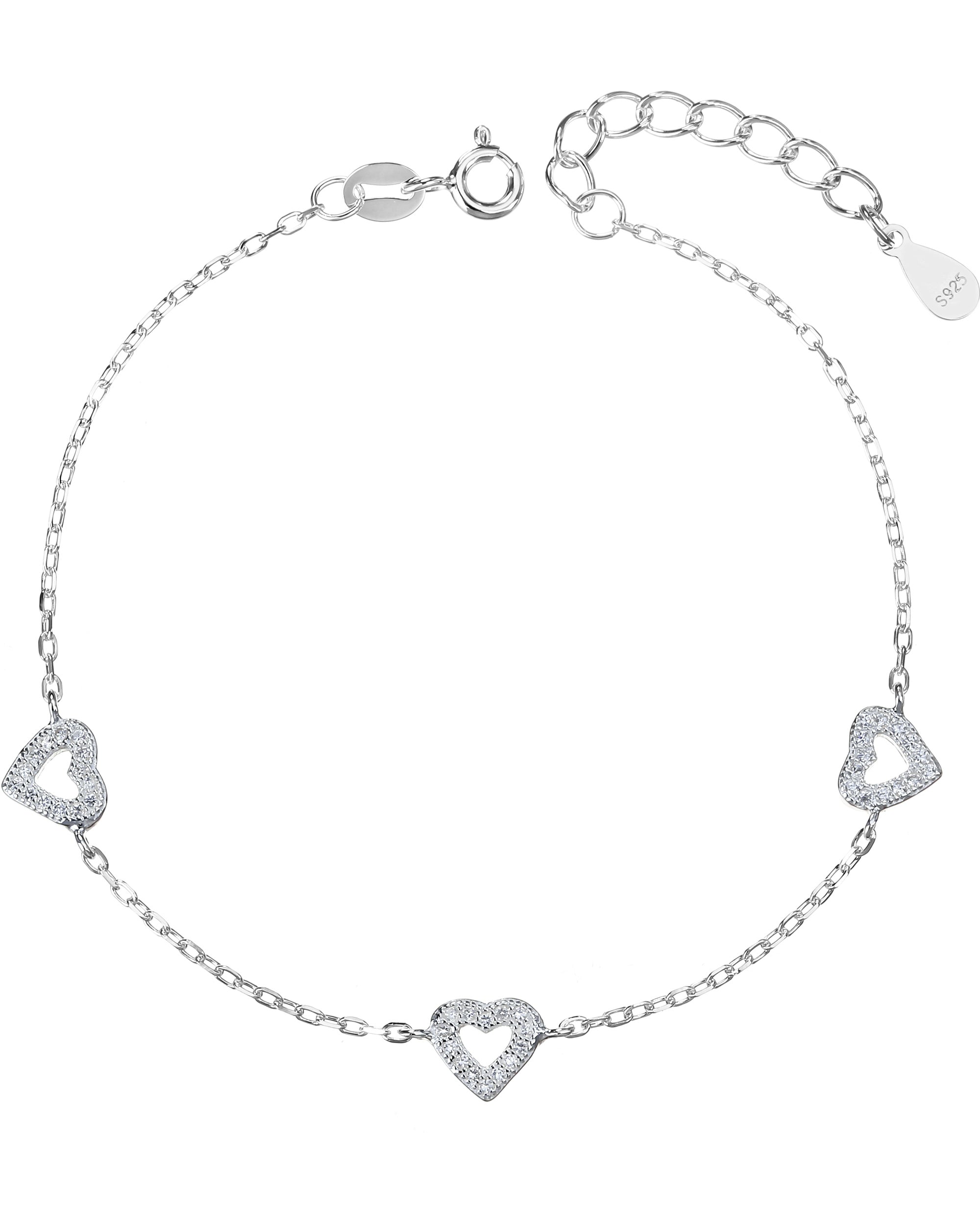 Pulsera sencilla de corazones con circonia blanca 17+3cm en plateado