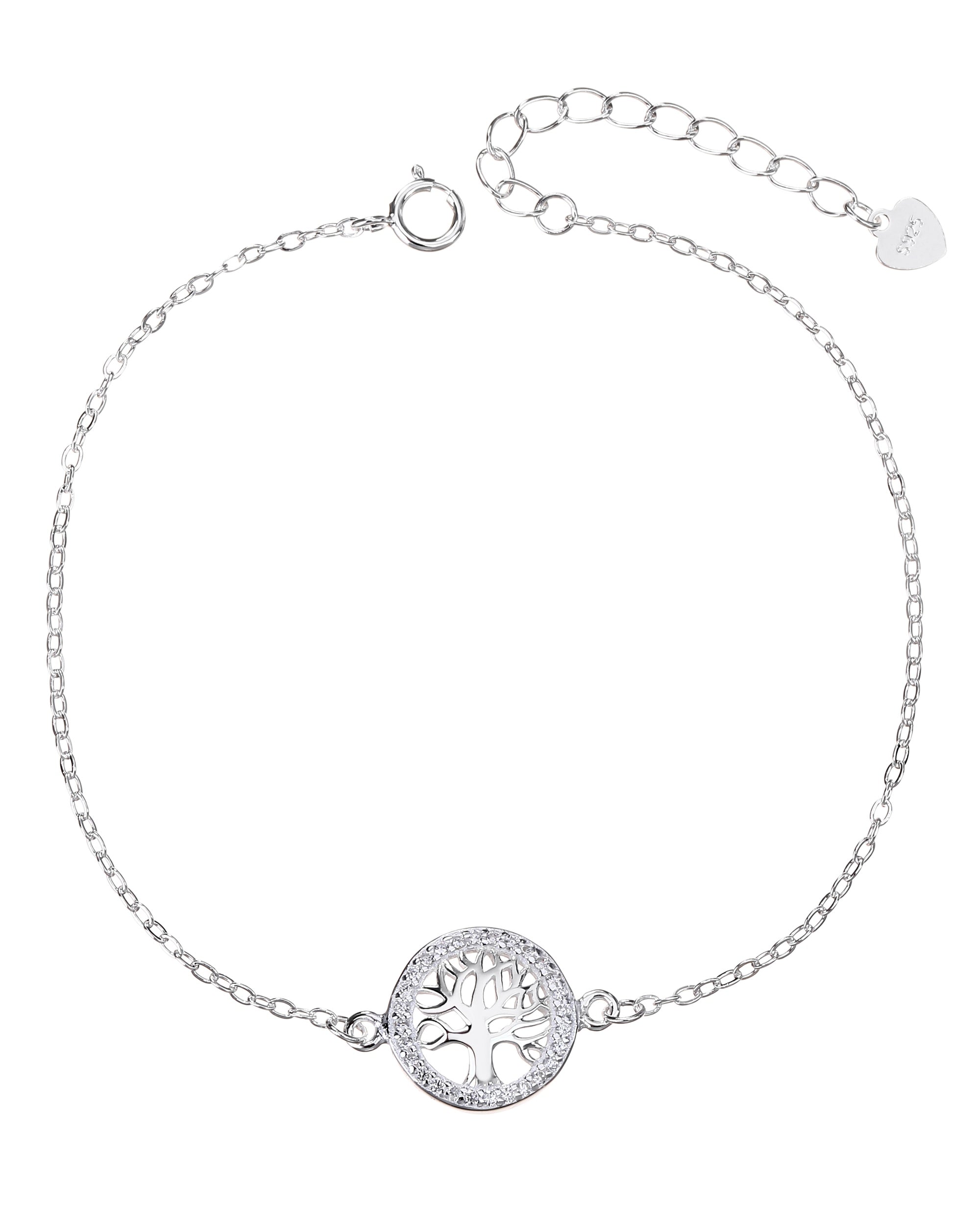Pulsera sencilla de arbol de la vida con circonia blanca 17+3cm en plateado