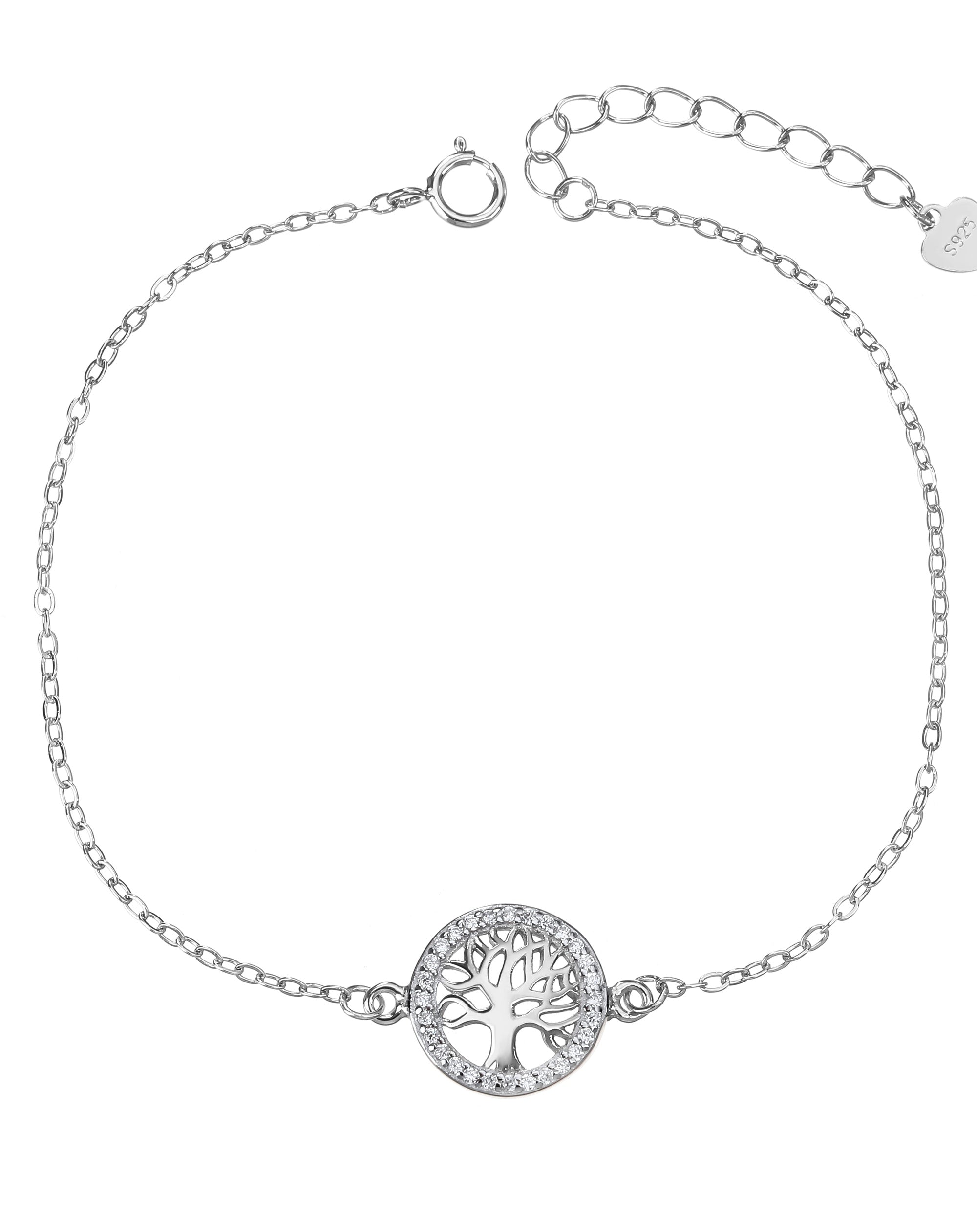 Pulsera sencilla de arbol de la vida con circonia blanca 17+3cm en rodizado