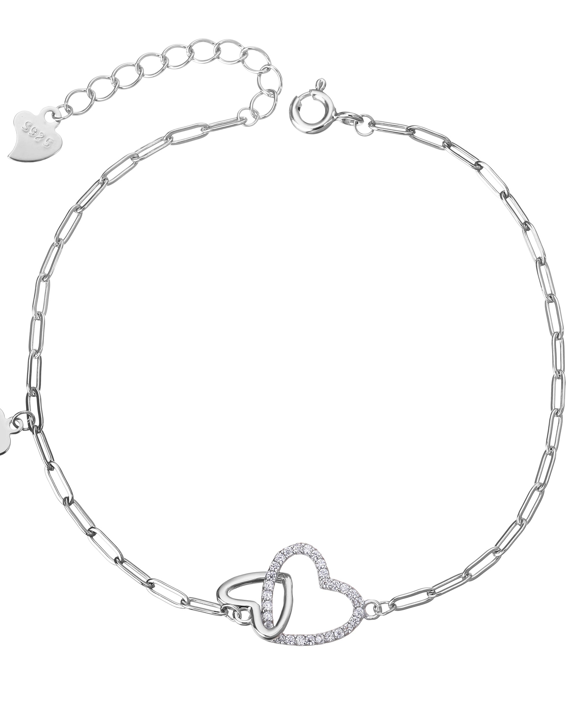 Pulsera de silueta de corazones entrelazados con circonia blanca 17+3cm en rodizado