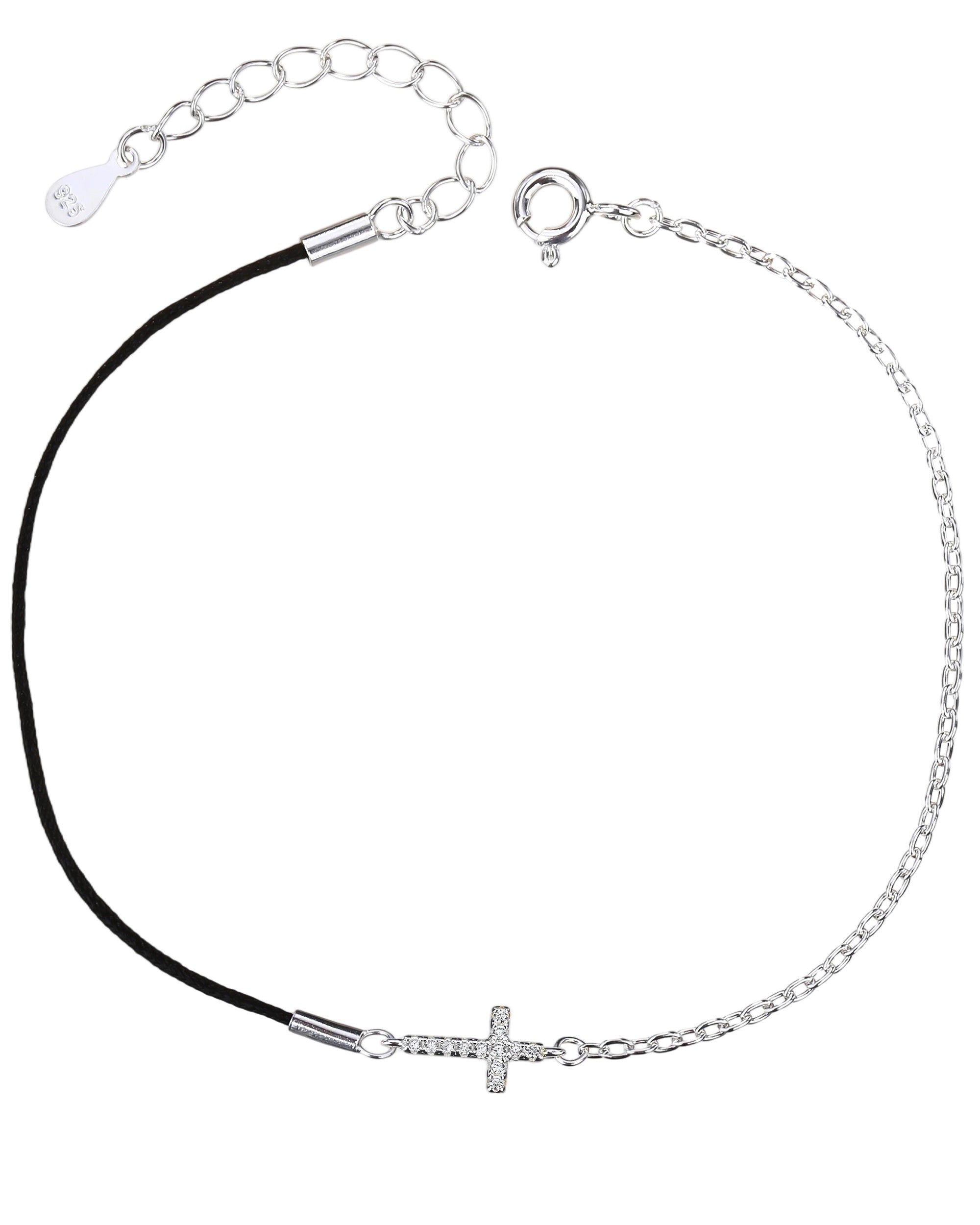 Pulsera sencilla de Cruz con hilo 17+3cm en plateado