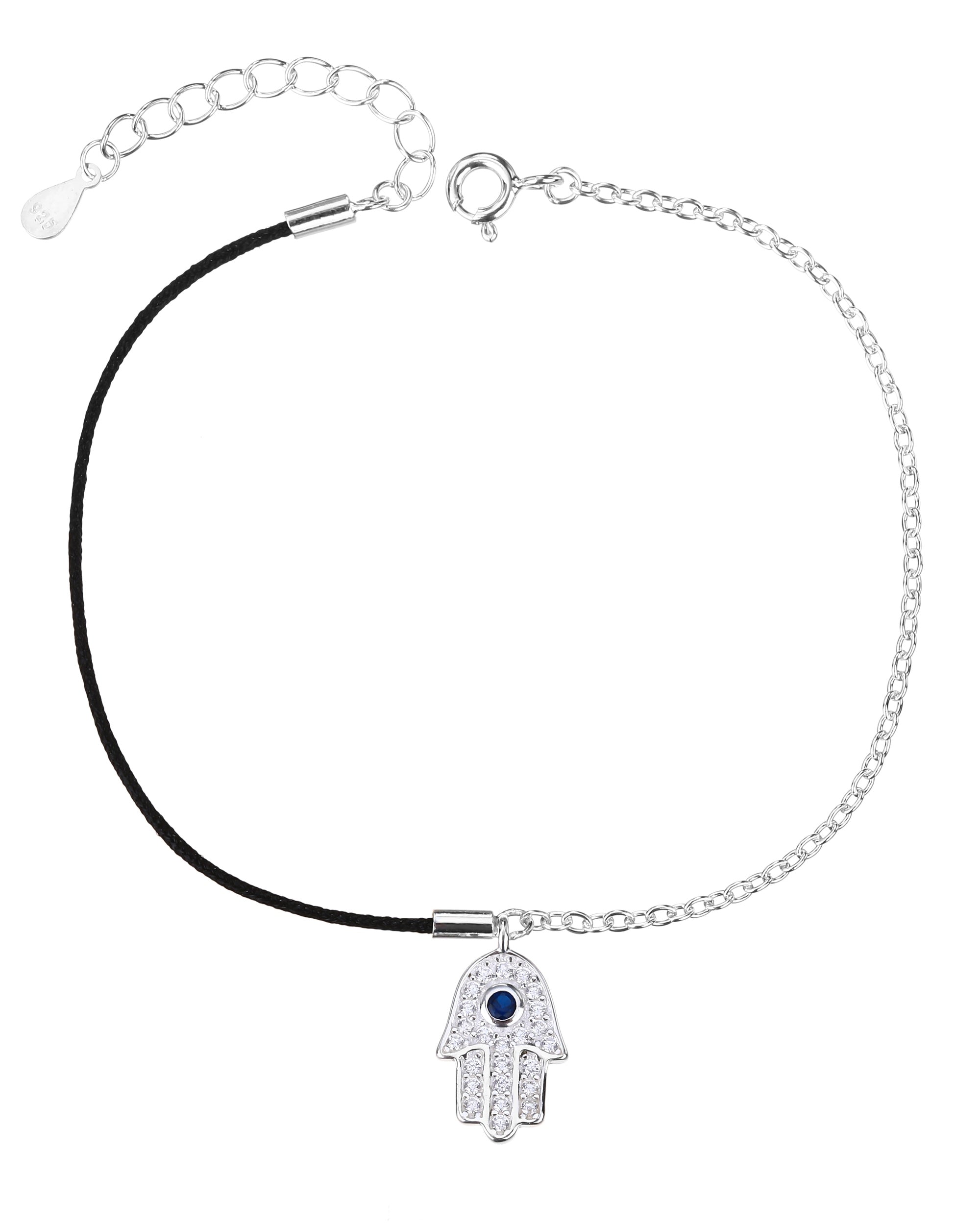 Pulsera sencilla de mano de fatima con hilo 17+3cm en plateado