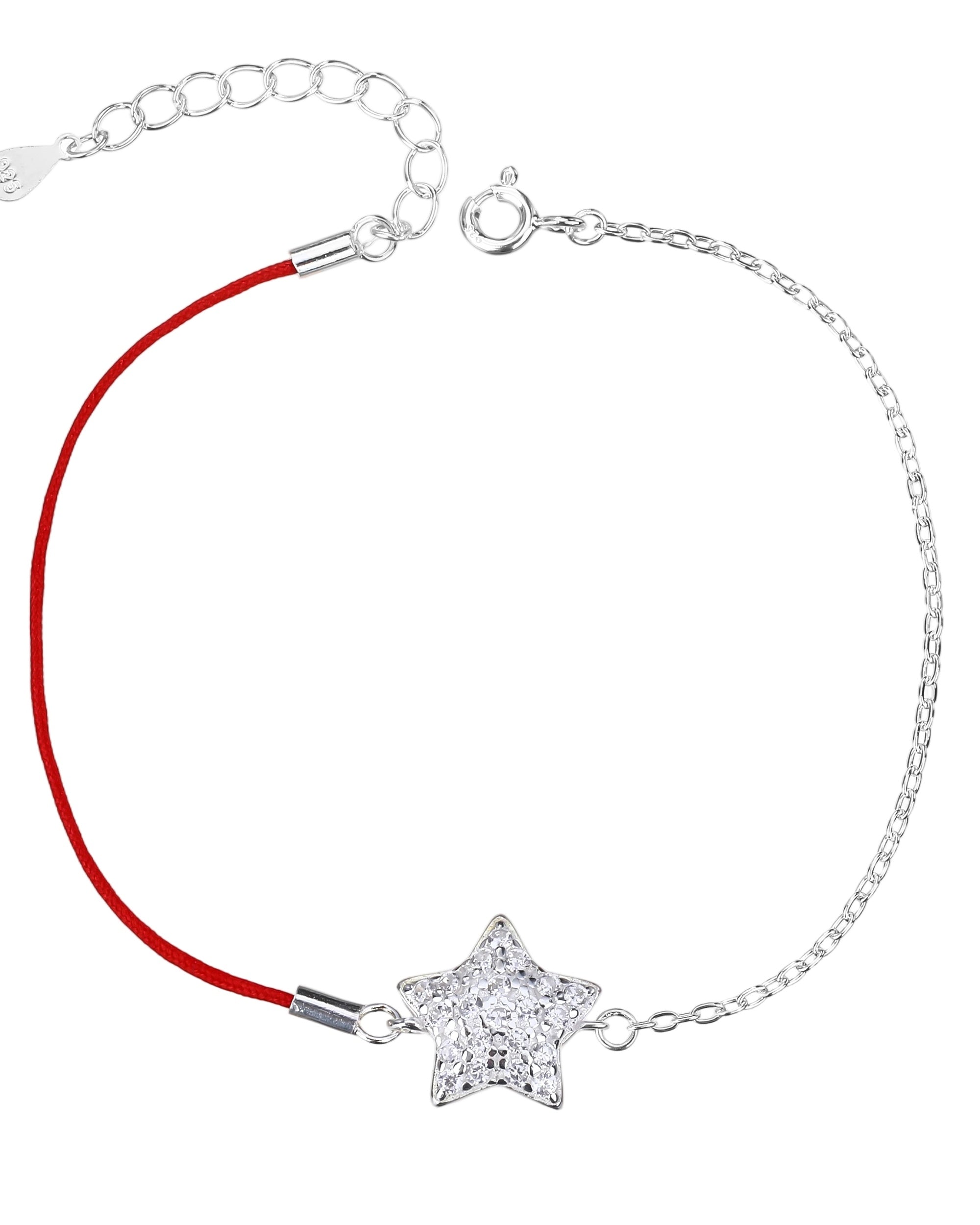 Pulsera sencilla de estrella con hilo 17+3cm en plateado