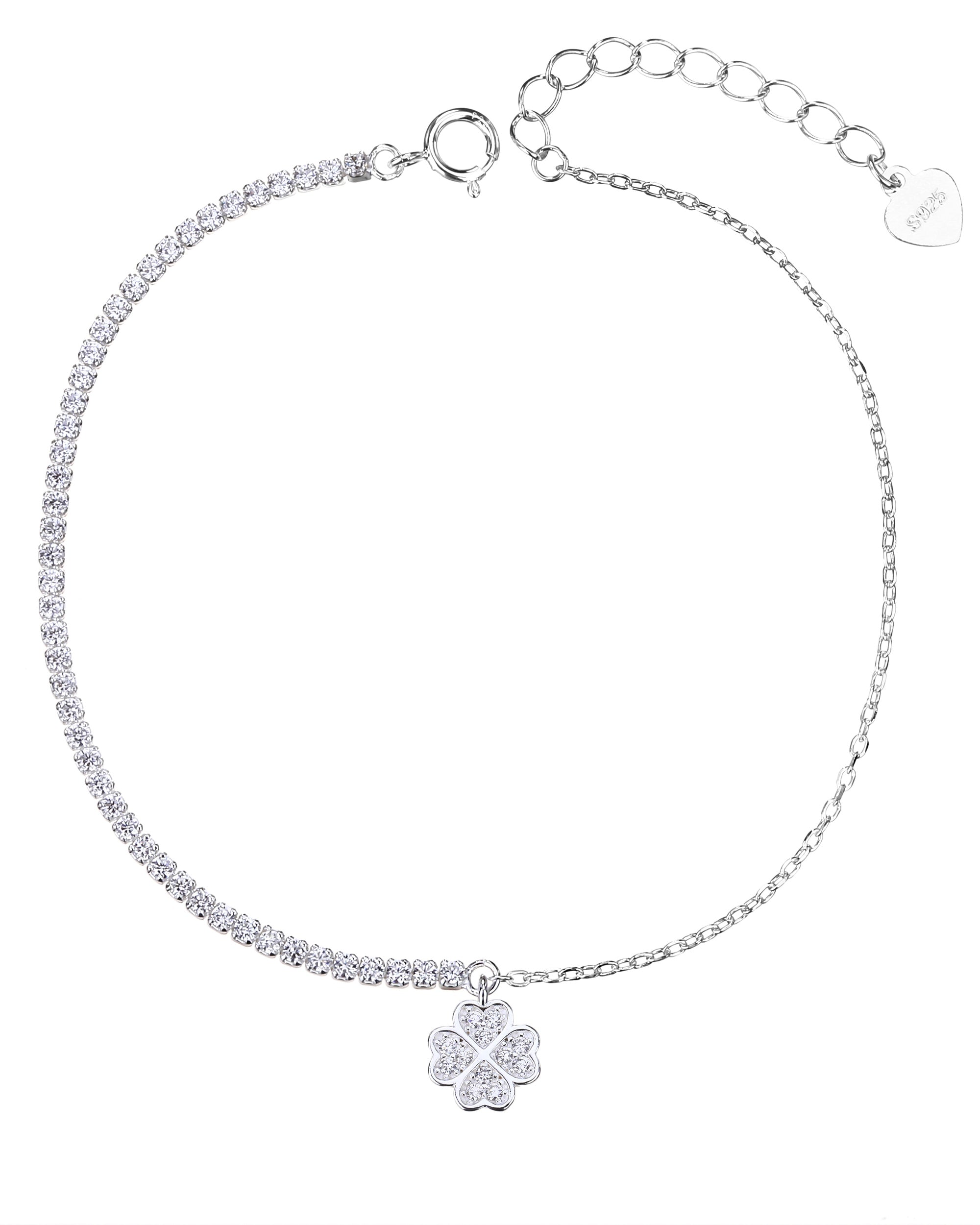 Pulsera tenis de 1.5mm trebol con circonia blanca 17+3cm en plateado