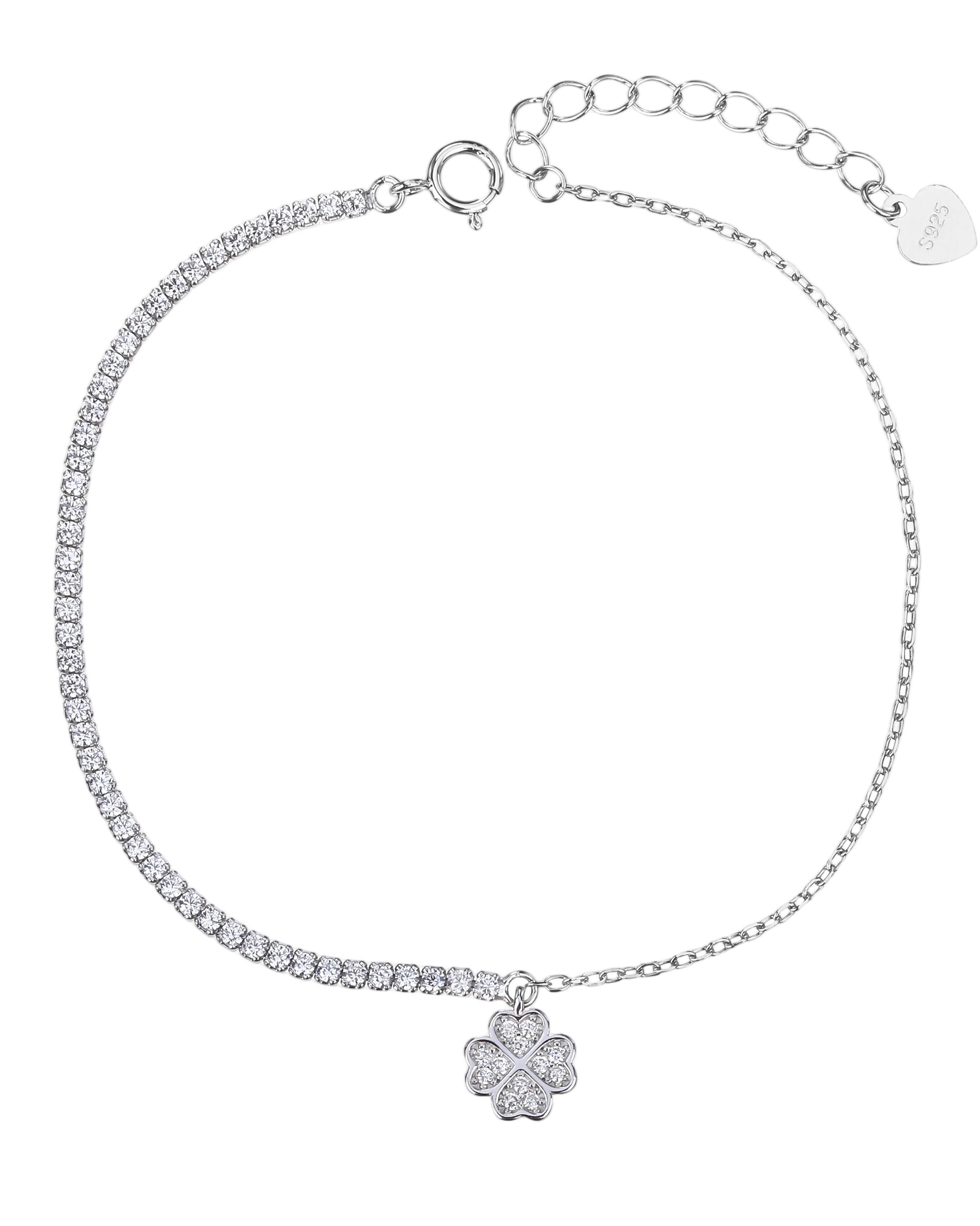 Pulsera tenis de 1.5mm trebol con circonia blanca 17+3cm en rodizado