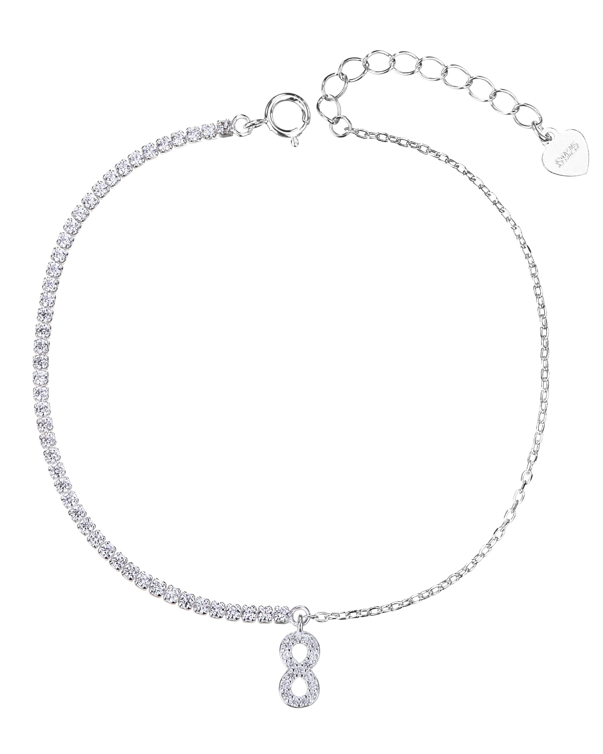 Pulsera tenis de 1.5mm con infinito y circonia blanca 17+3cm en plateado