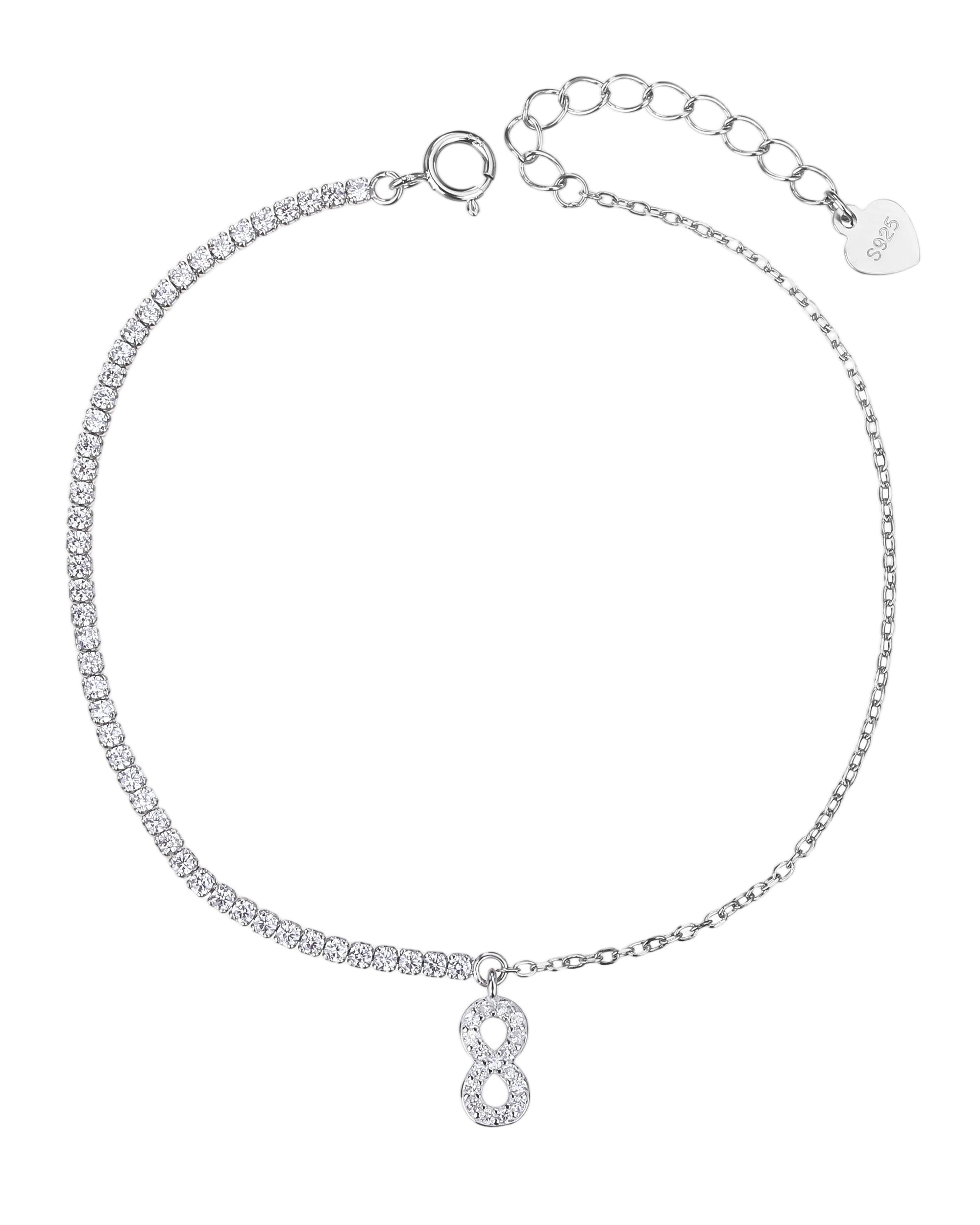 Pulsera tenis de 1.5mm con infinito y circonia blanca 17+3cm en rodizado