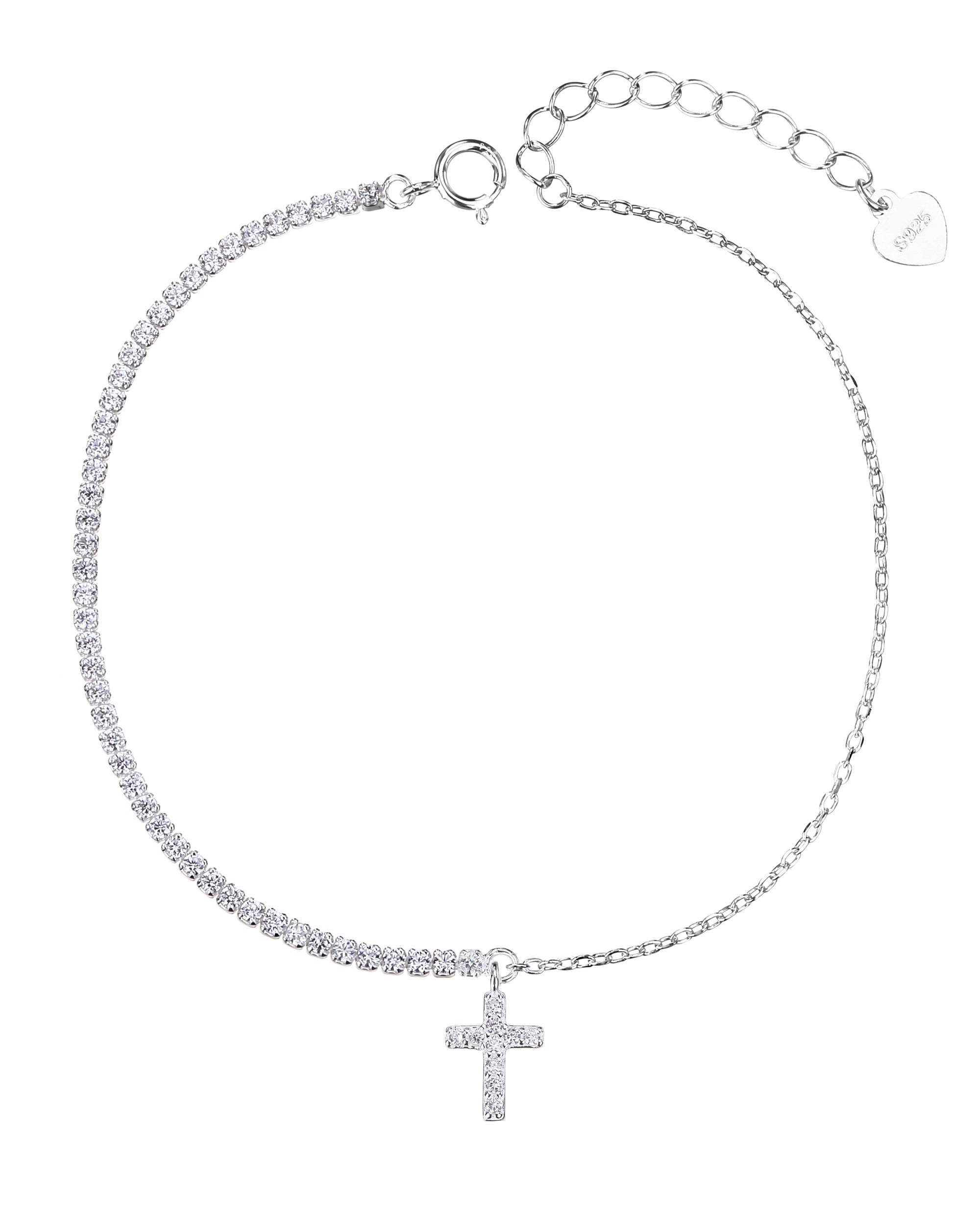 Pulsera tenis de 1.5mm con Cruz y circonia blanca 17+3cm en plateado