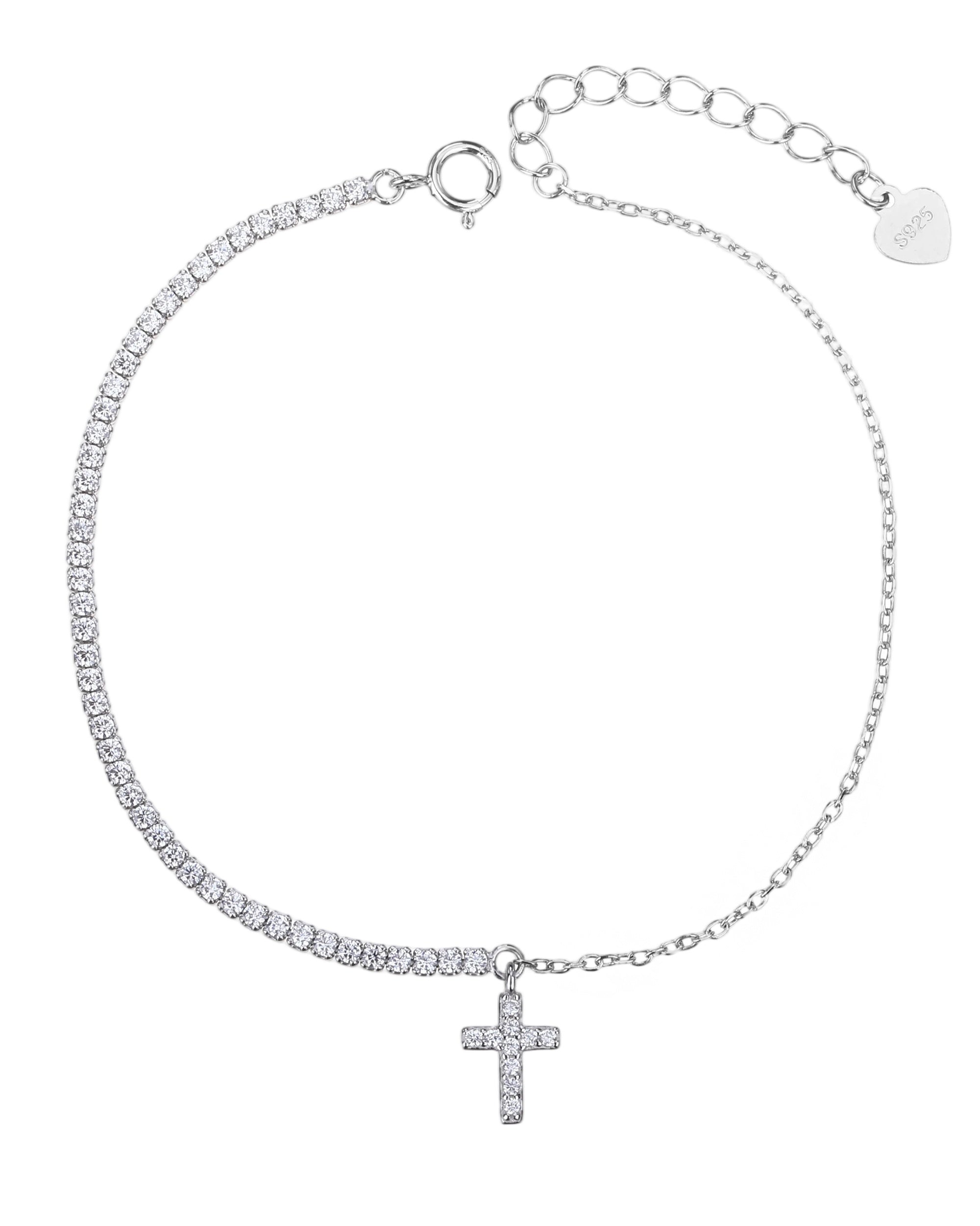 Pulsera tenis de 1.5mm con Cruz y circonia blanca 17+3cm en rodizado