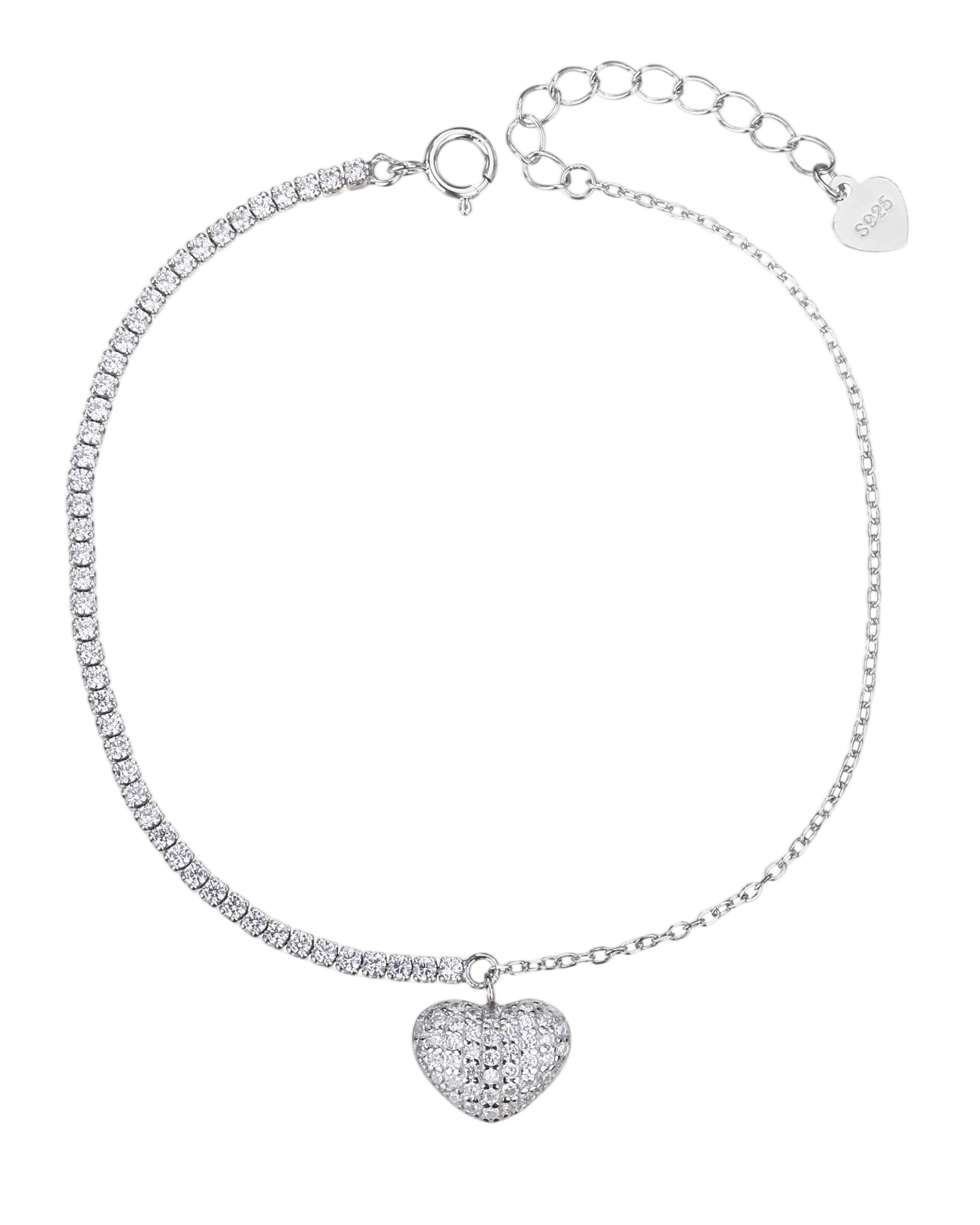 Pulsera tenis de 1.5mm con corazon y circonia blanca 17+3cm en rodizado