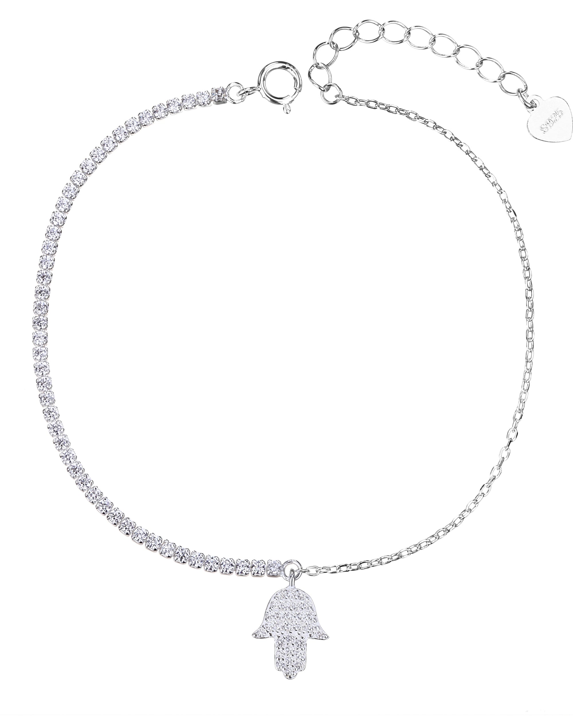 Pulsera tenis de 1.5mm con mano de fatima y circonia blanca 17+3cm en plateado
