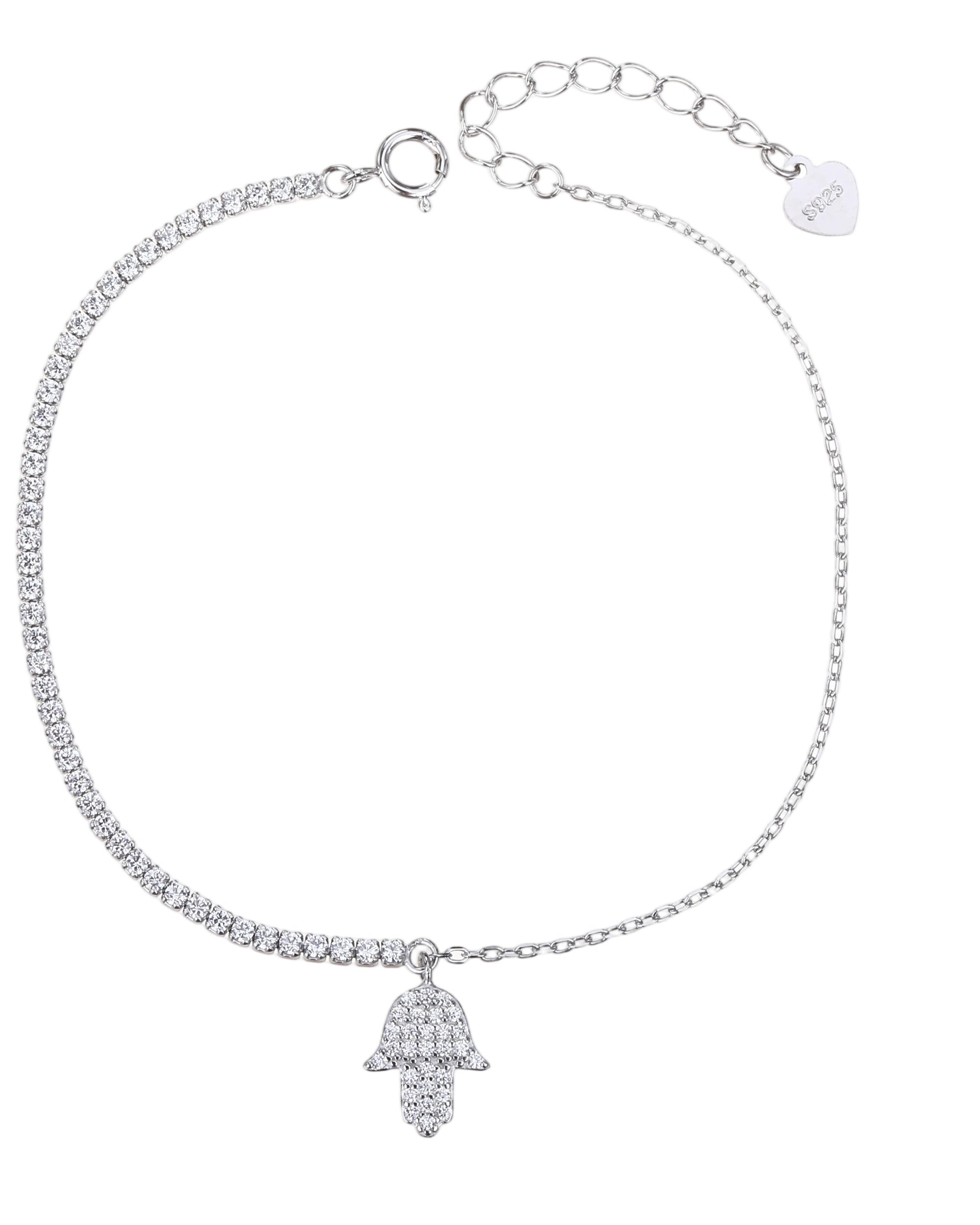 Pulsera tenis de 1.5mm con mano de fatima y circonia blanca 17+3cm en rodizado